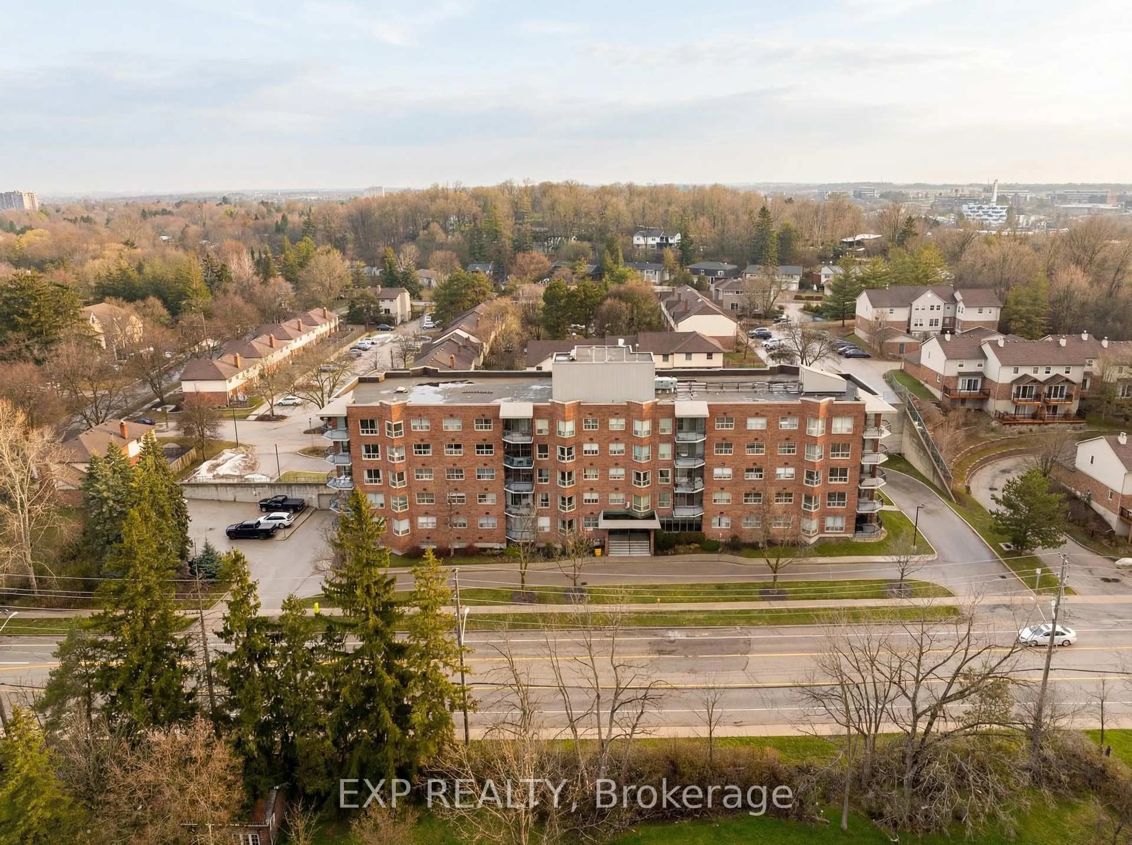 A pic from outside/outdoor area/front of a property/back of a property/a pic from drone, city buildings view from balcony for 300 Keats Way #302, Waterloo Ontario N2L 6E6