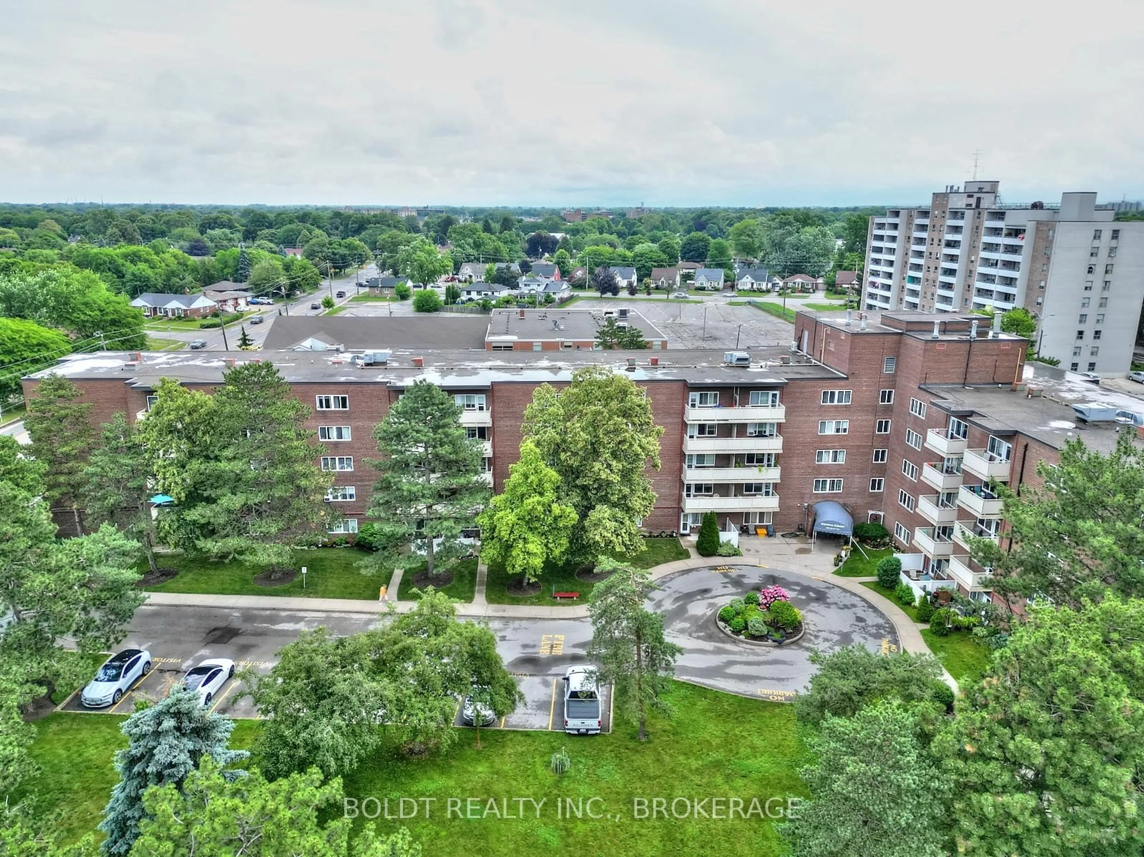 A pic from outside/outdoor area/front of a property/back of a property/a pic from drone, city buildings view from balcony for 198 Scott St #219, St. Catharines Ontario L2N 5T3