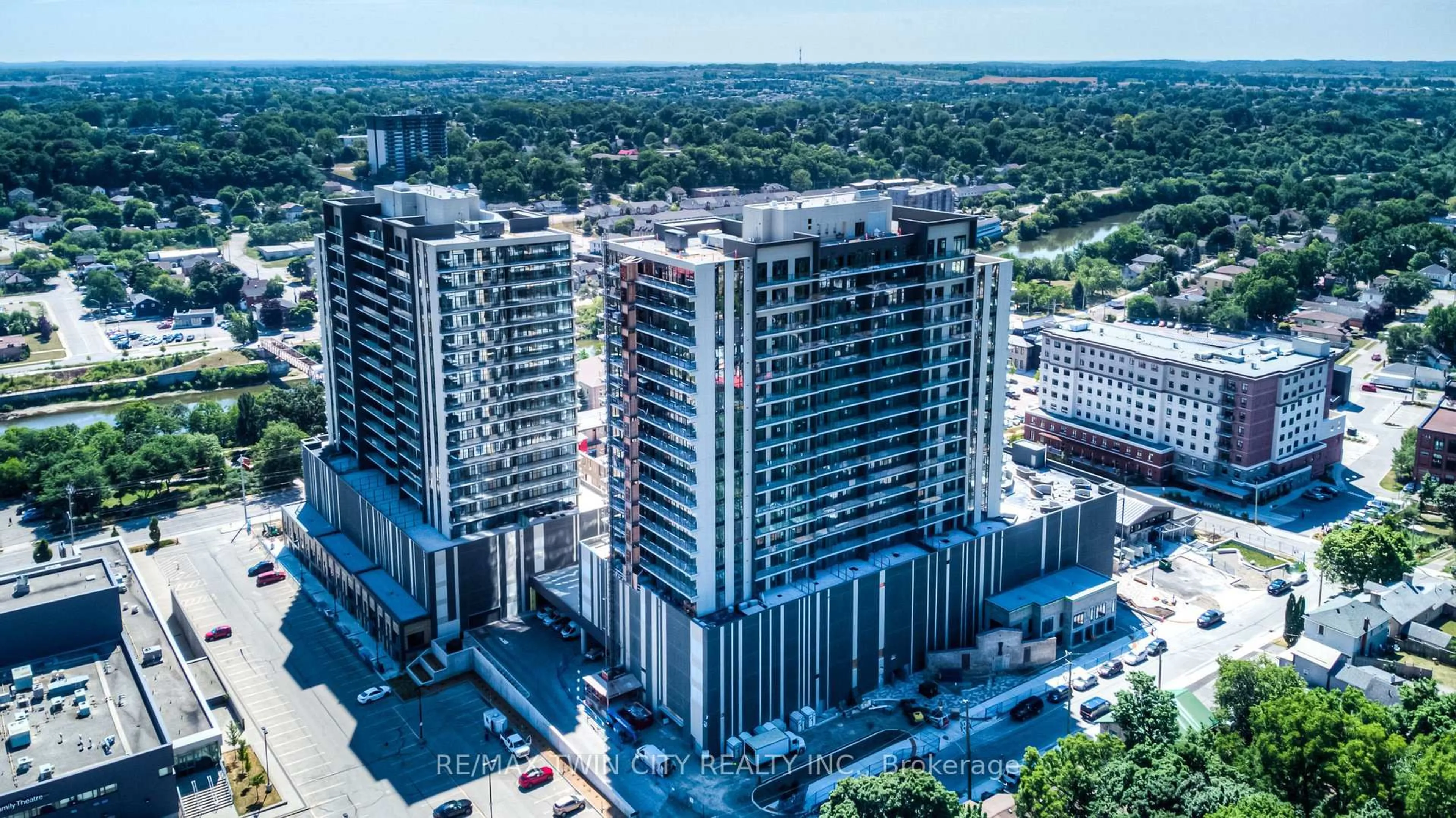 A pic from outside/outdoor area/front of a property/back of a property/a pic from drone, city buildings view from balcony for 50 Grand Ave #609, Cambridge Ontario N1S 0C2