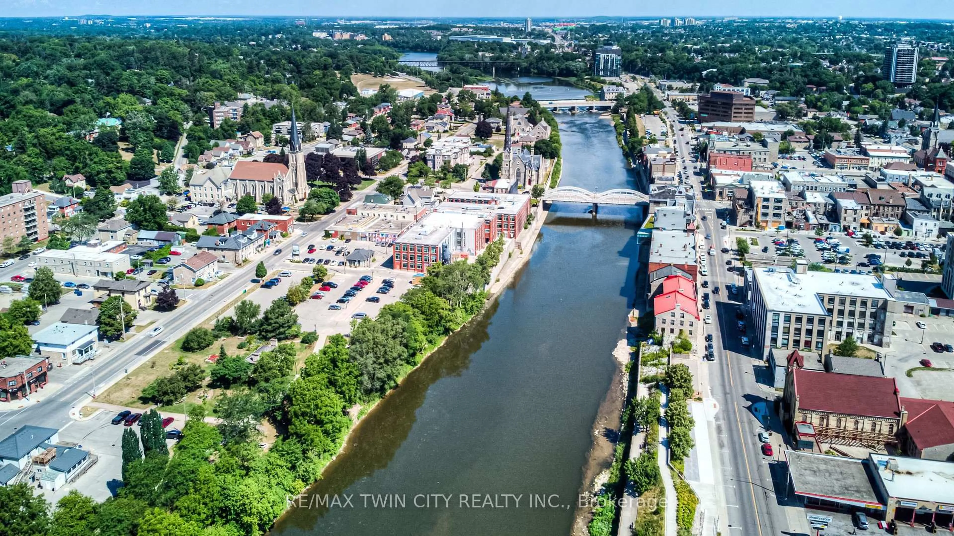 A pic from outside/outdoor area/front of a property/back of a property/a pic from drone, water/lake/river/ocean view for 50 Grand Ave #609, Cambridge Ontario N1S 0C2