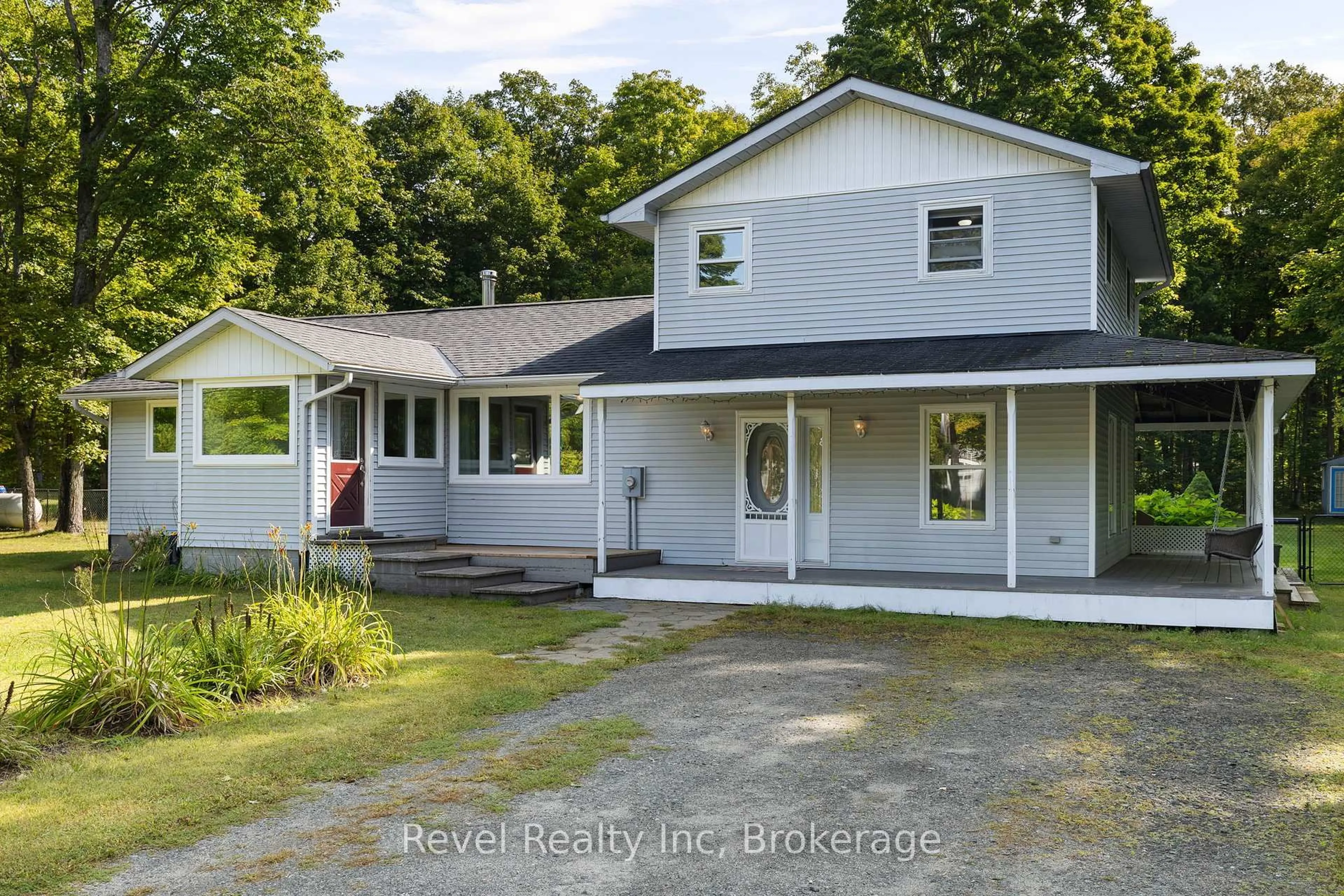 Home with vinyl exterior material, street for 19 Sandy Plains Rd, Seguin Ontario P2A 2W8