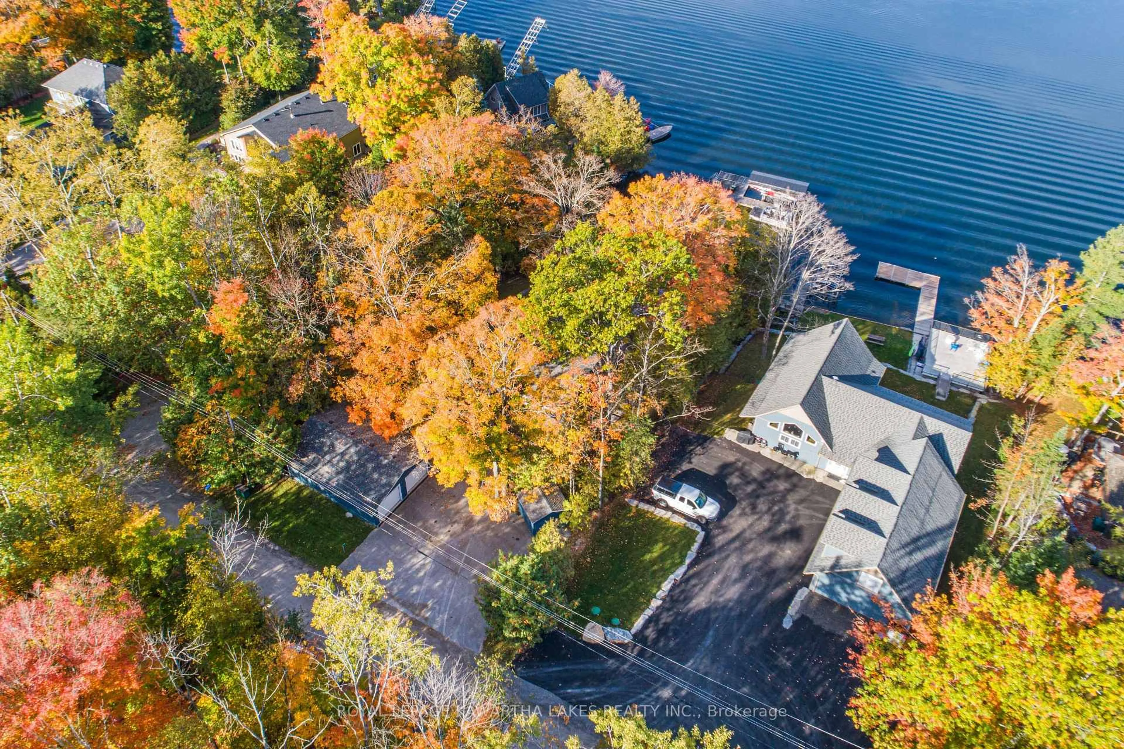 A pic from outside/outdoor area/front of a property/back of a property/a pic from drone, water/lake/river/ocean view for 147 Lightning Point Rd, Kawartha Lakes Ontario K0M 1K0
