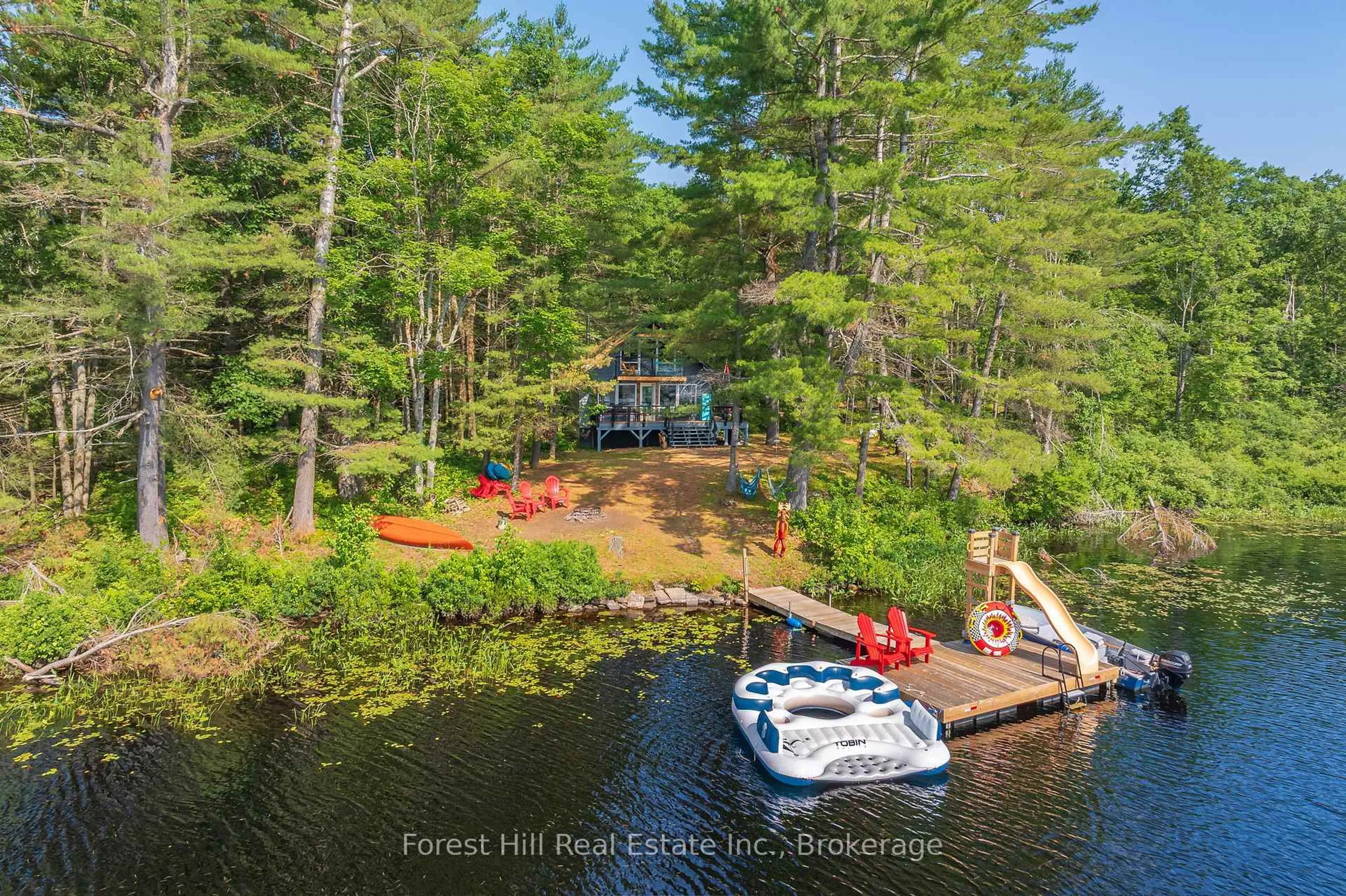 A pic from outside/outdoor area/front of a property/back of a property/a pic from drone, water/lake/river/ocean view for 1099 Bracken Tr, Minden Hills Ontario K0M 2L1