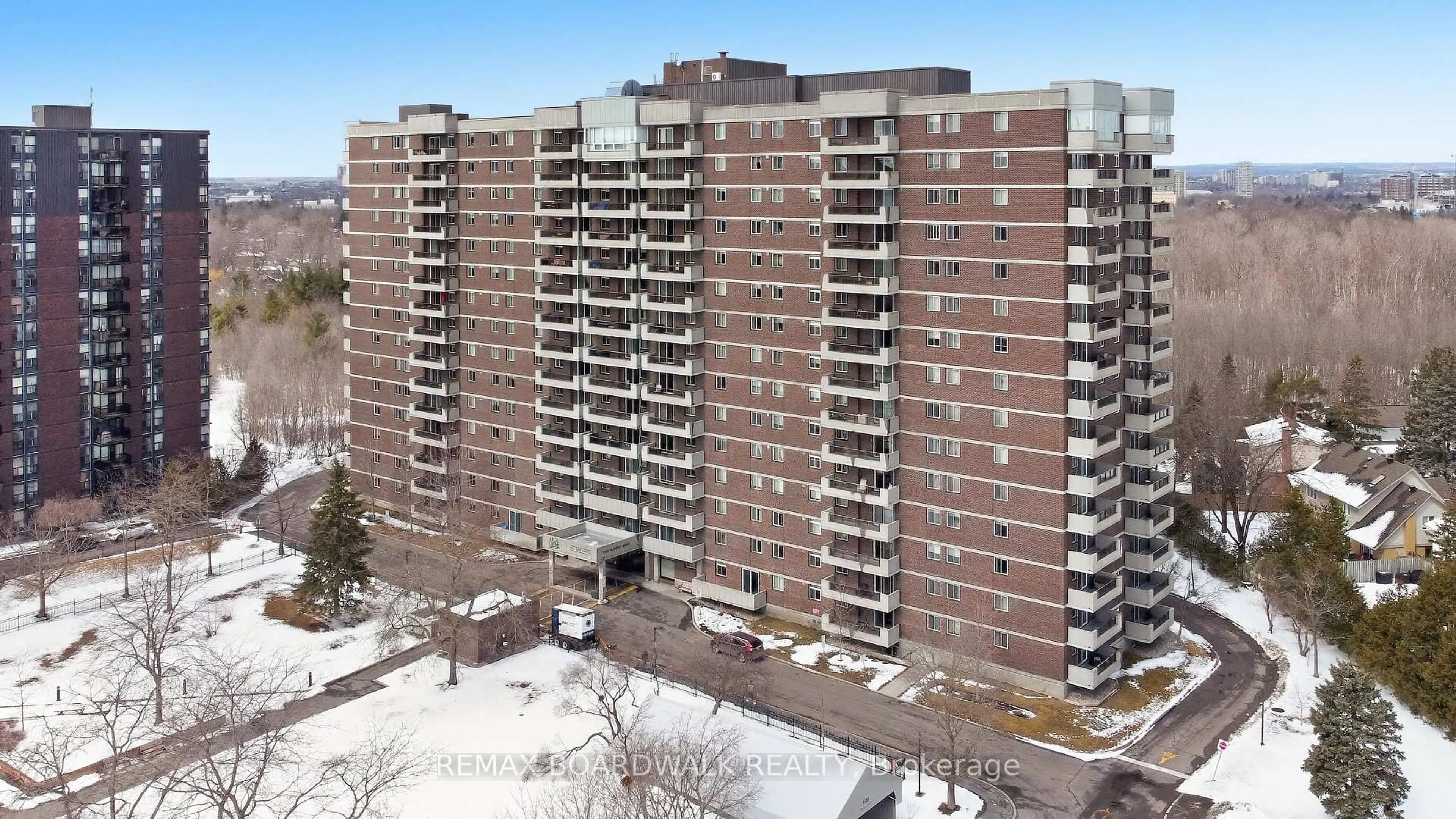 A pic from outside/outdoor area/front of a property/back of a property/a pic from drone, city buildings view from balcony for 1705 Playfair Dr #1408, Ottawa Ontario K1H 8P6