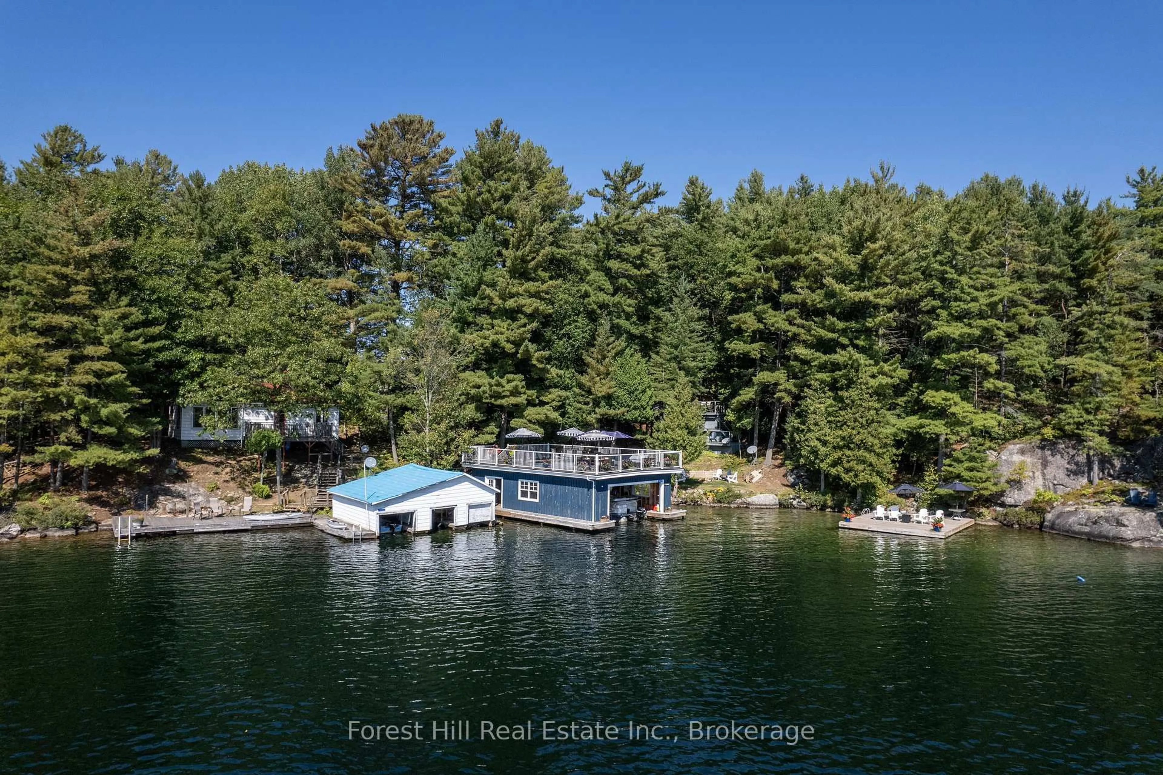 A pic from outside/outdoor area/front of a property/back of a property/a pic from drone, water/lake/river/ocean view for 29SL4 Clifton Island, Muskoka Lakes Ontario P0G 1G0