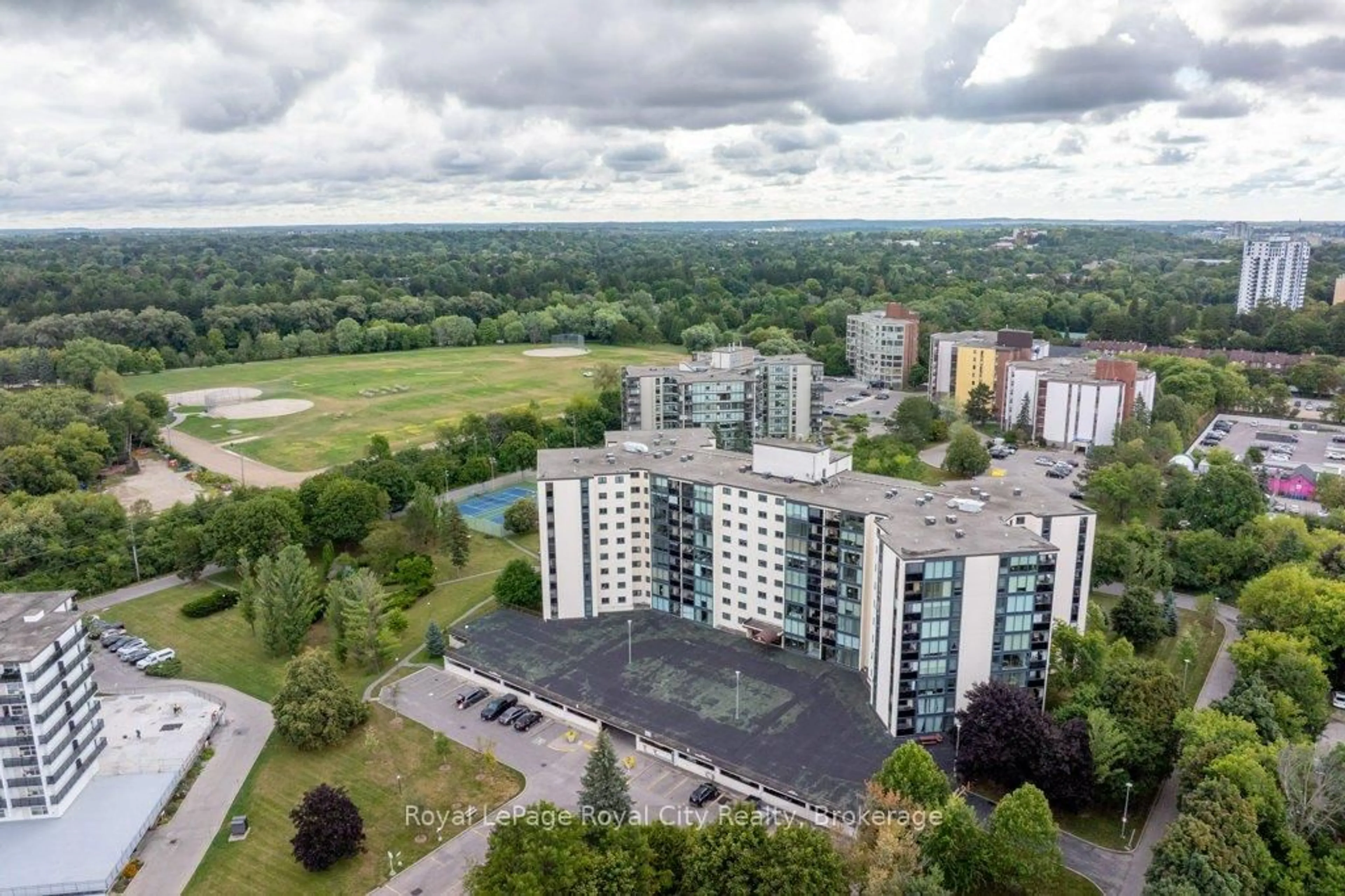 A pic from outside/outdoor area/front of a property/back of a property/a pic from drone, city buildings view from balcony for 19 Woodlawn Rd #511, Guelph Ontario N1H 7B1