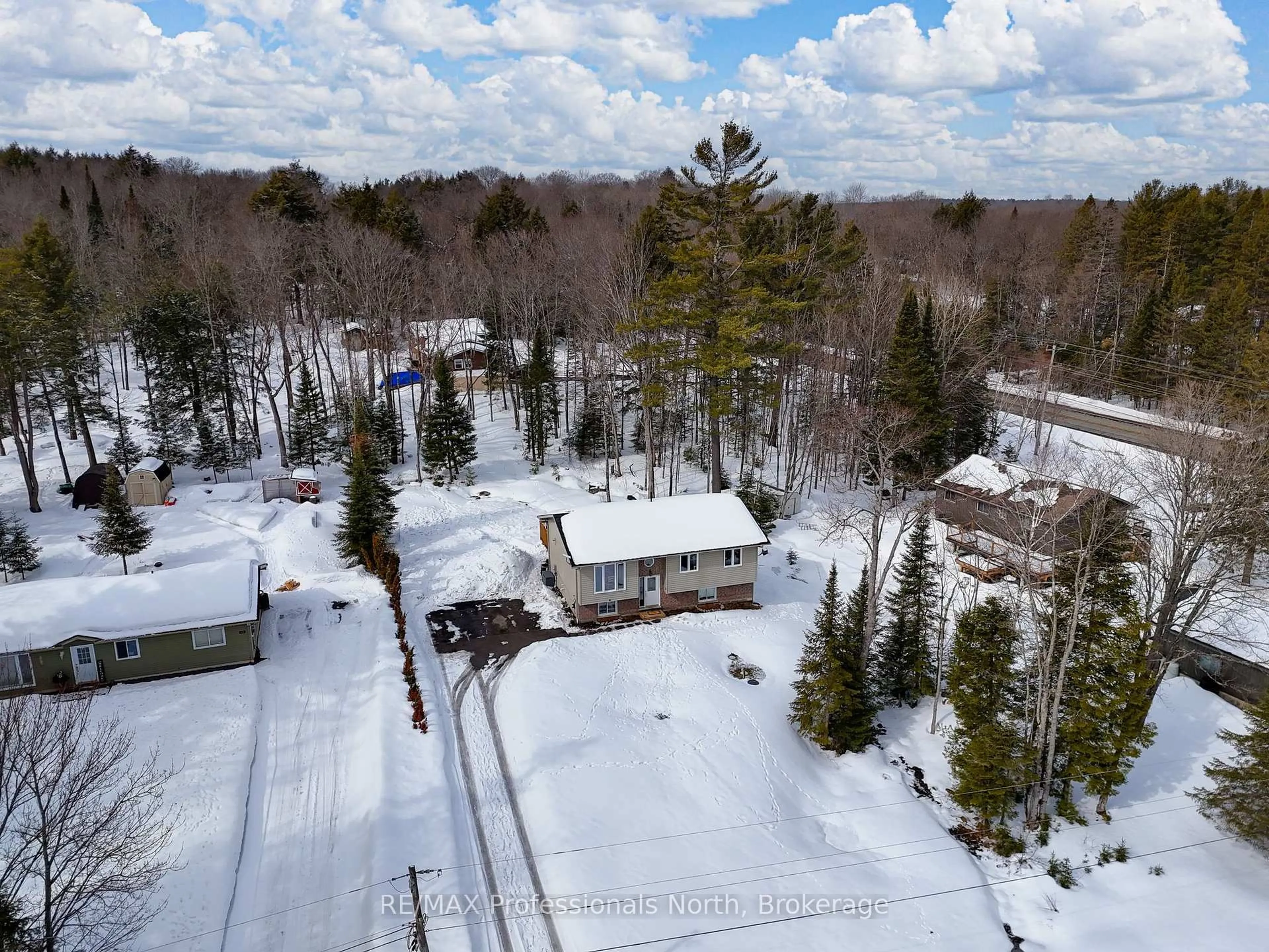 A pic from outside/outdoor area/front of a property/back of a property/a pic from drone, forest/trees view for 1036 Post Rd, Bracebridge Ontario P1L 1W9
