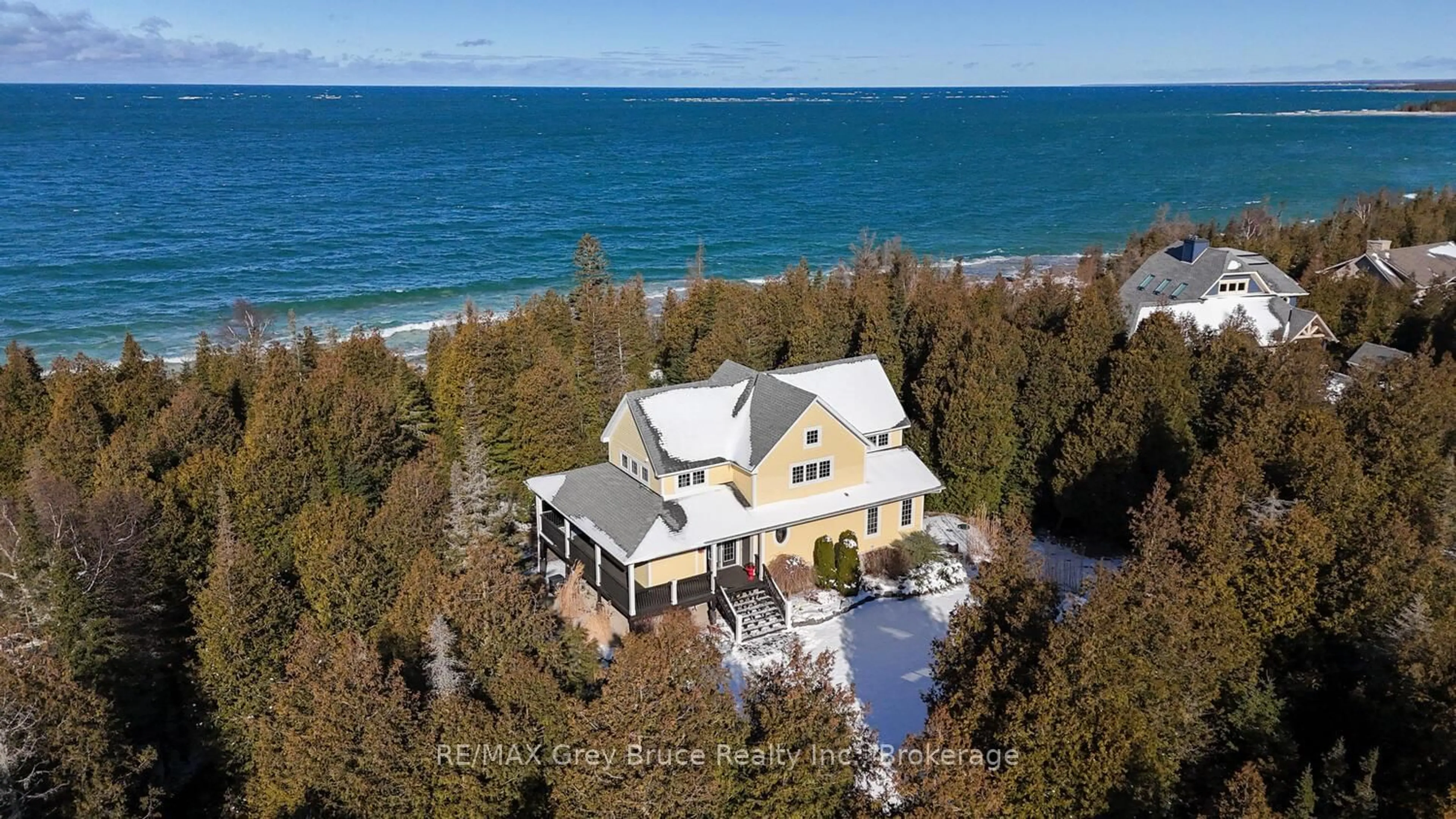 A pic from outside/outdoor area/front of a property/back of a property/a pic from drone, water/lake/river/ocean view for 90 Greenough Point Rd, Northern Bruce Peninsula Ontario N0H 1W0