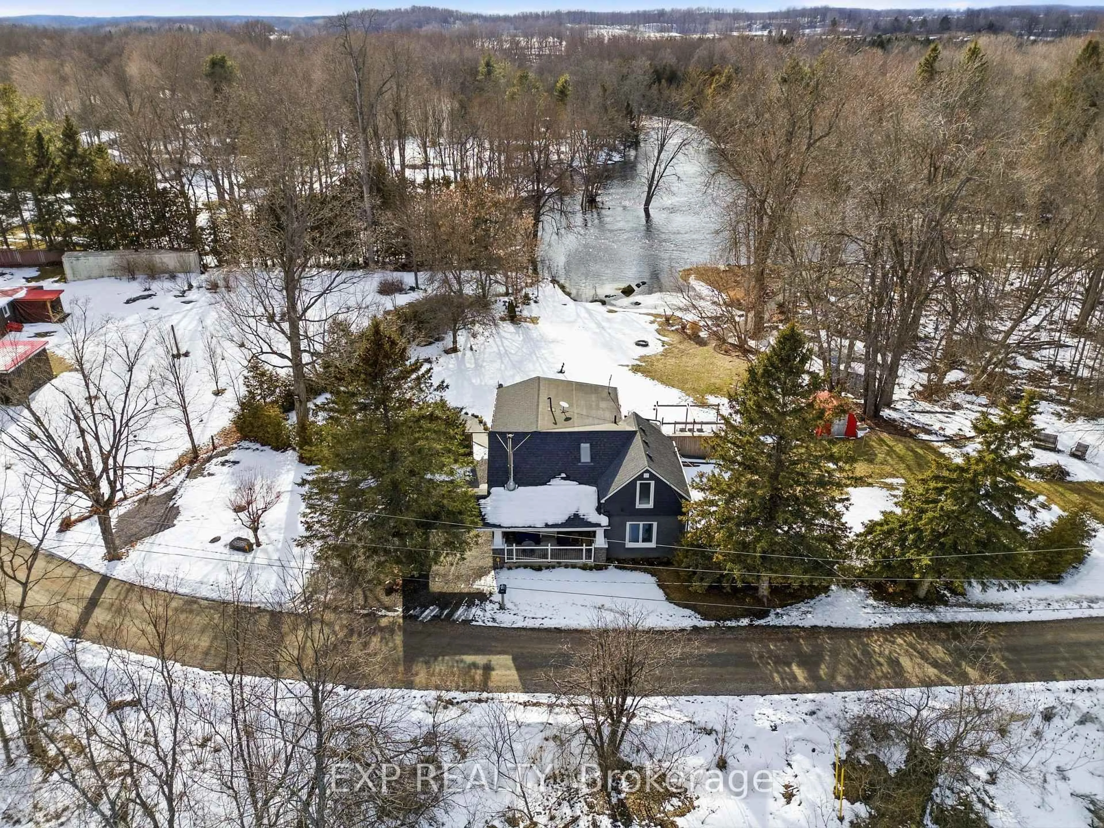 A pic from outside/outdoor area/front of a property/back of a property/a pic from drone, water/lake/river/ocean view for 27 Lost Channel Crt, Thomasburg Ontario K0K 3H0