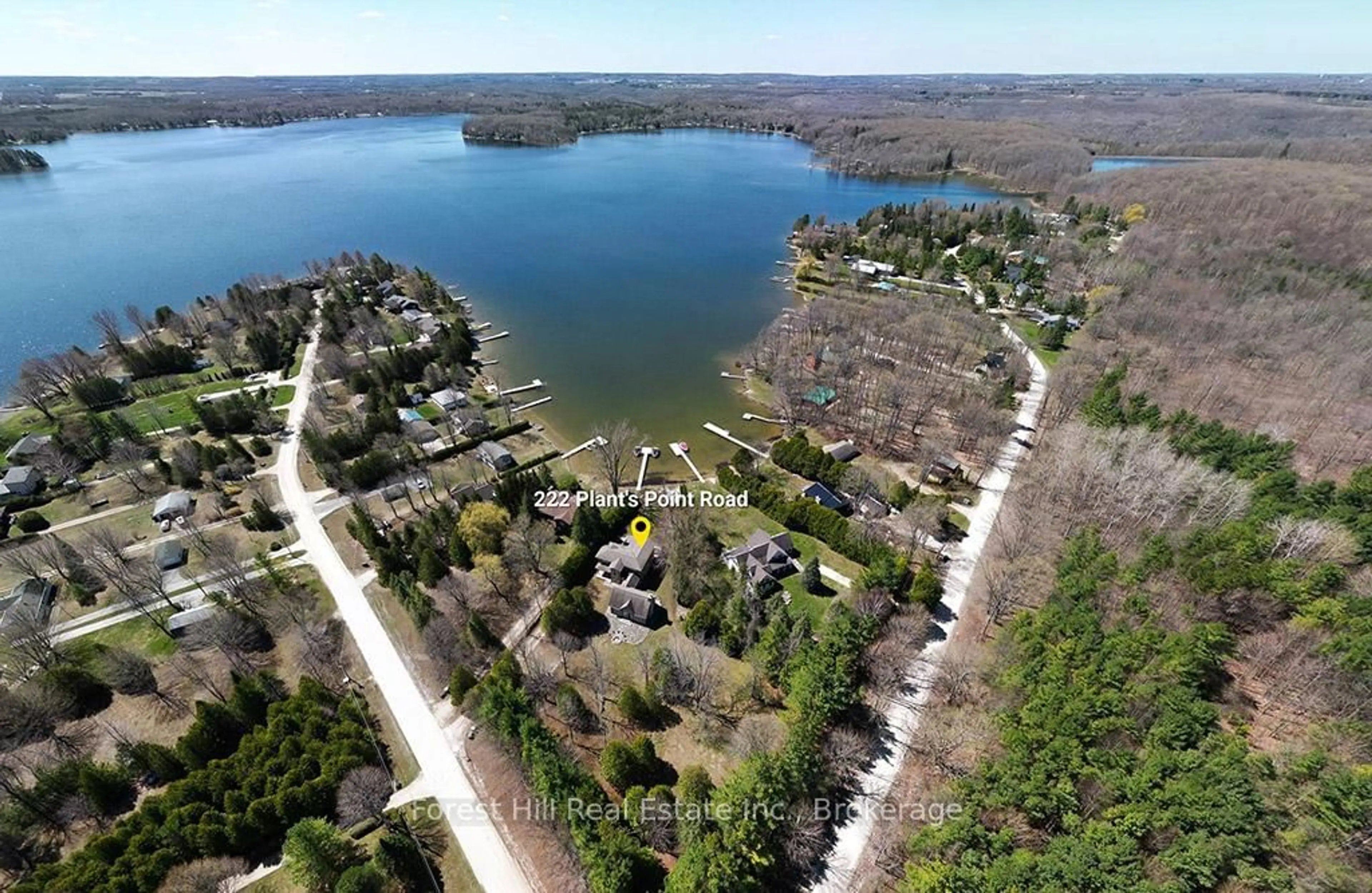 A pic from outside/outdoor area/front of a property/back of a property/a pic from drone, water/lake/river/ocean view for 222 Plantt's Point Rd, Grey Highlands Ontario N0C 1E0
