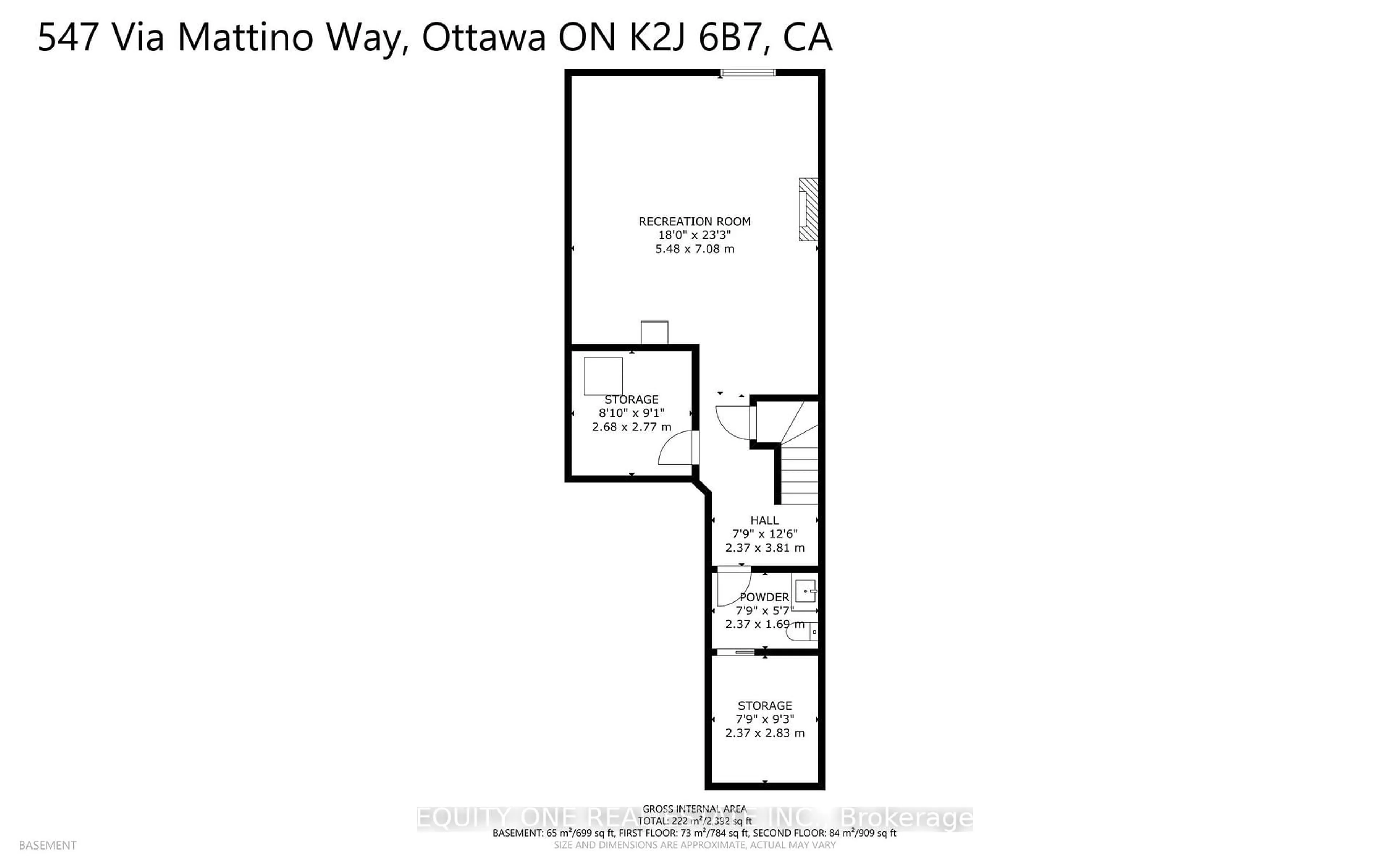 Floor plan for 547 Via Mattino Way, Ottawa Ontario K2J 6B7