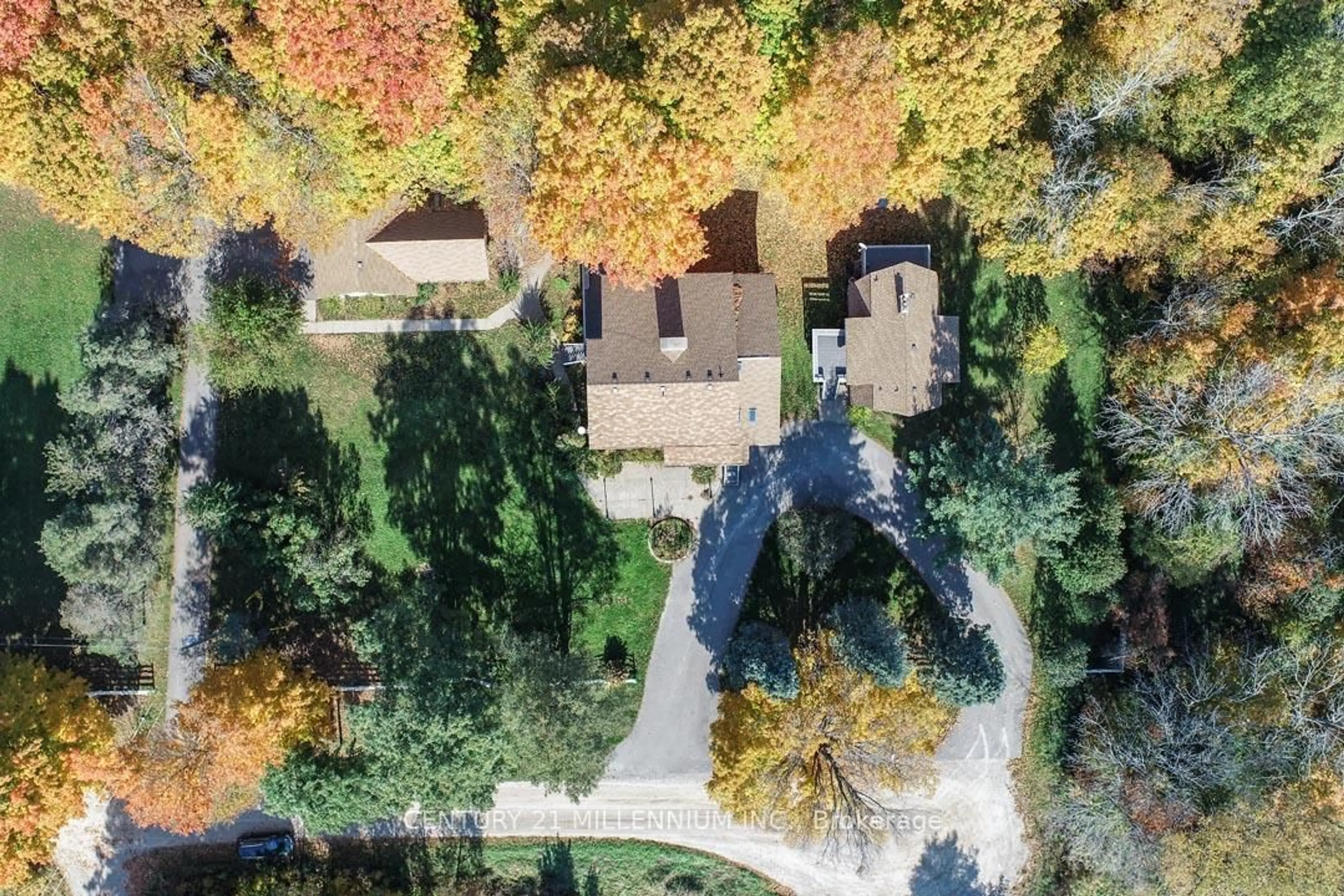 A pic from outside/outdoor area/front of a property/back of a property/a pic from drone, forest/trees view for 287199 10 Sideroad, Mono Ontario L9W 6P9