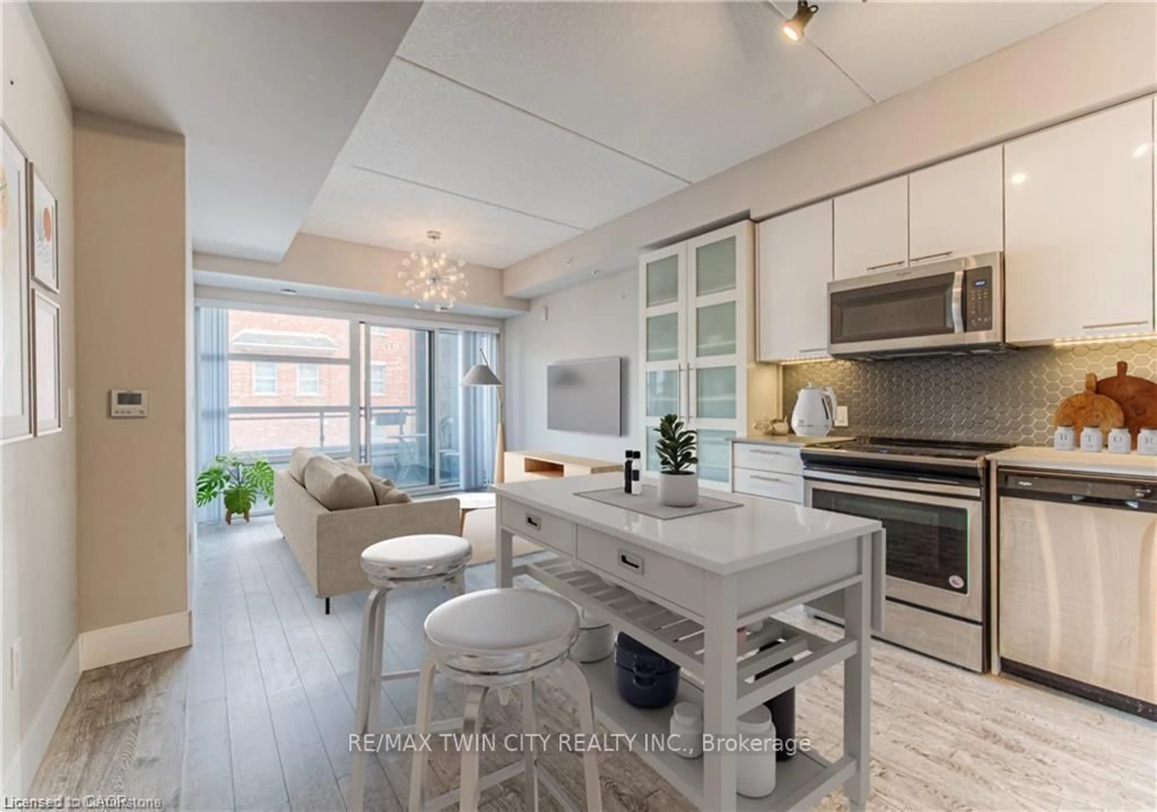 Open concept kitchen, ceramic/tile floor for 15 Prince Albert Blvd #210, Kitchener Ontario N2H 0C2