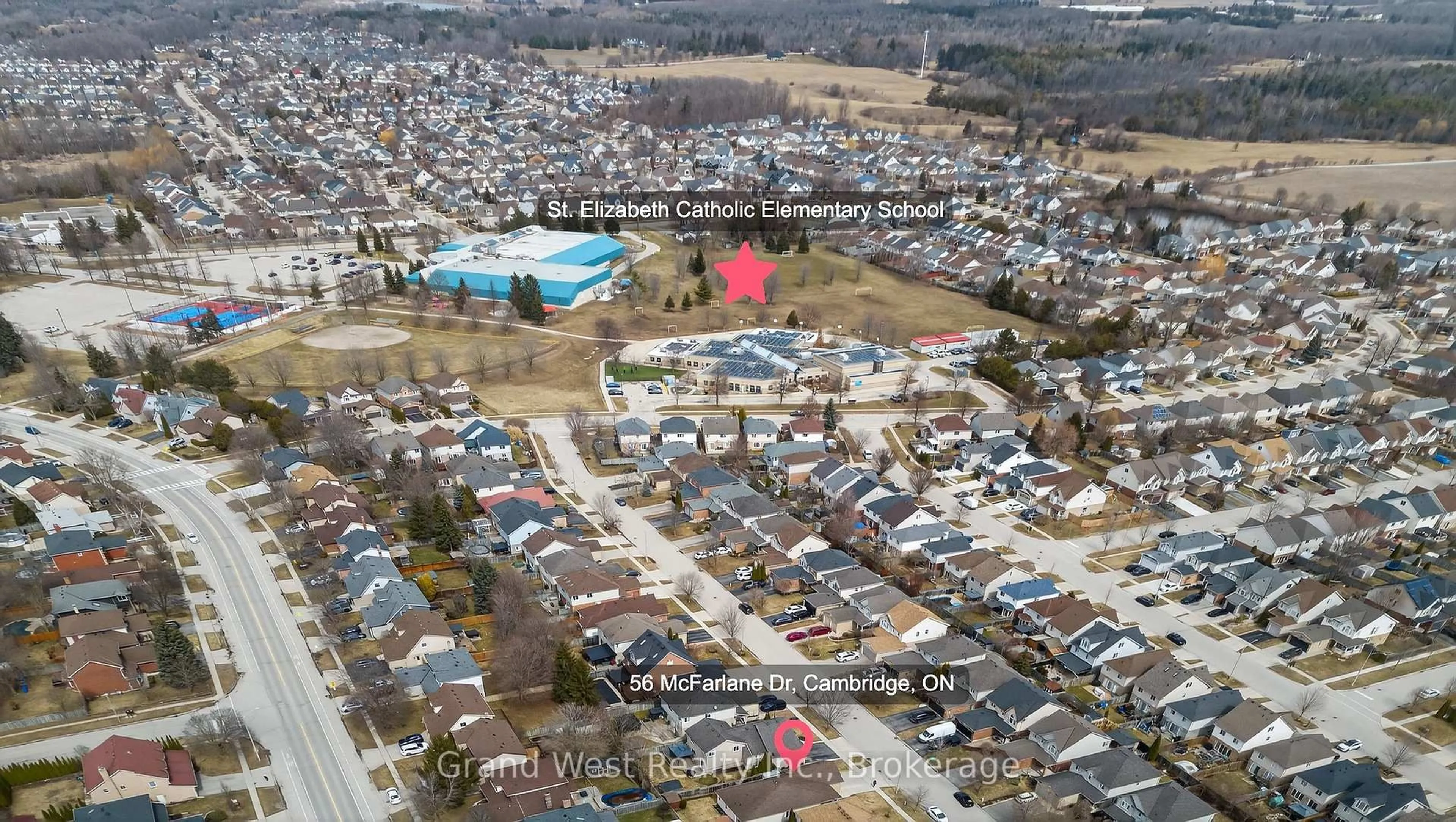 A pic from outside/outdoor area/front of a property/back of a property/a pic from drone, street for 56 MCFARLANE Dr, Cambridge Ontario N3C 4L7