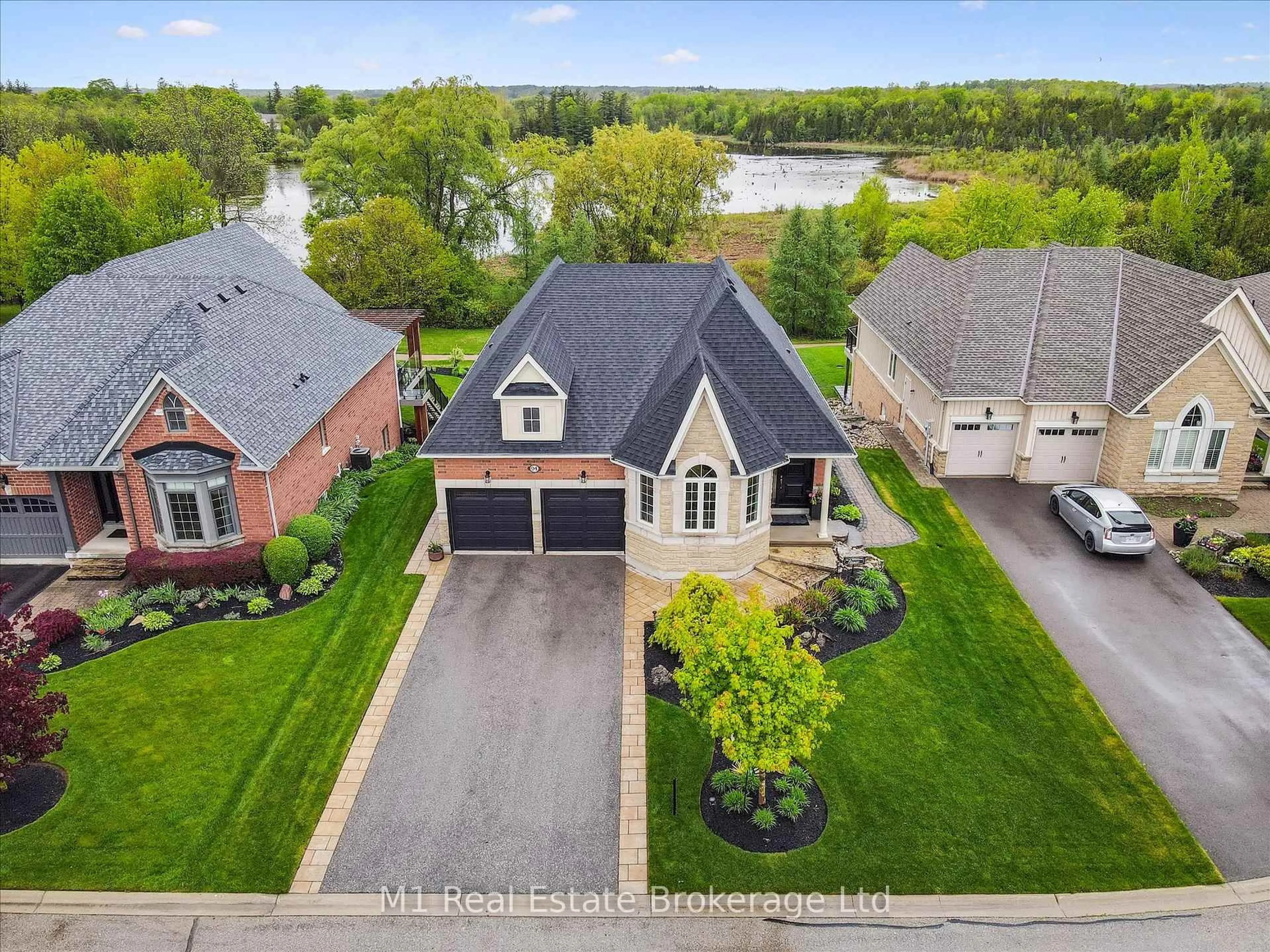 A pic from outside/outdoor area/front of a property/back of a property/a pic from drone, water/lake/river/ocean view for 94 Aberfoyle Mill Cres, Puslinch Ontario N1H 6H9
