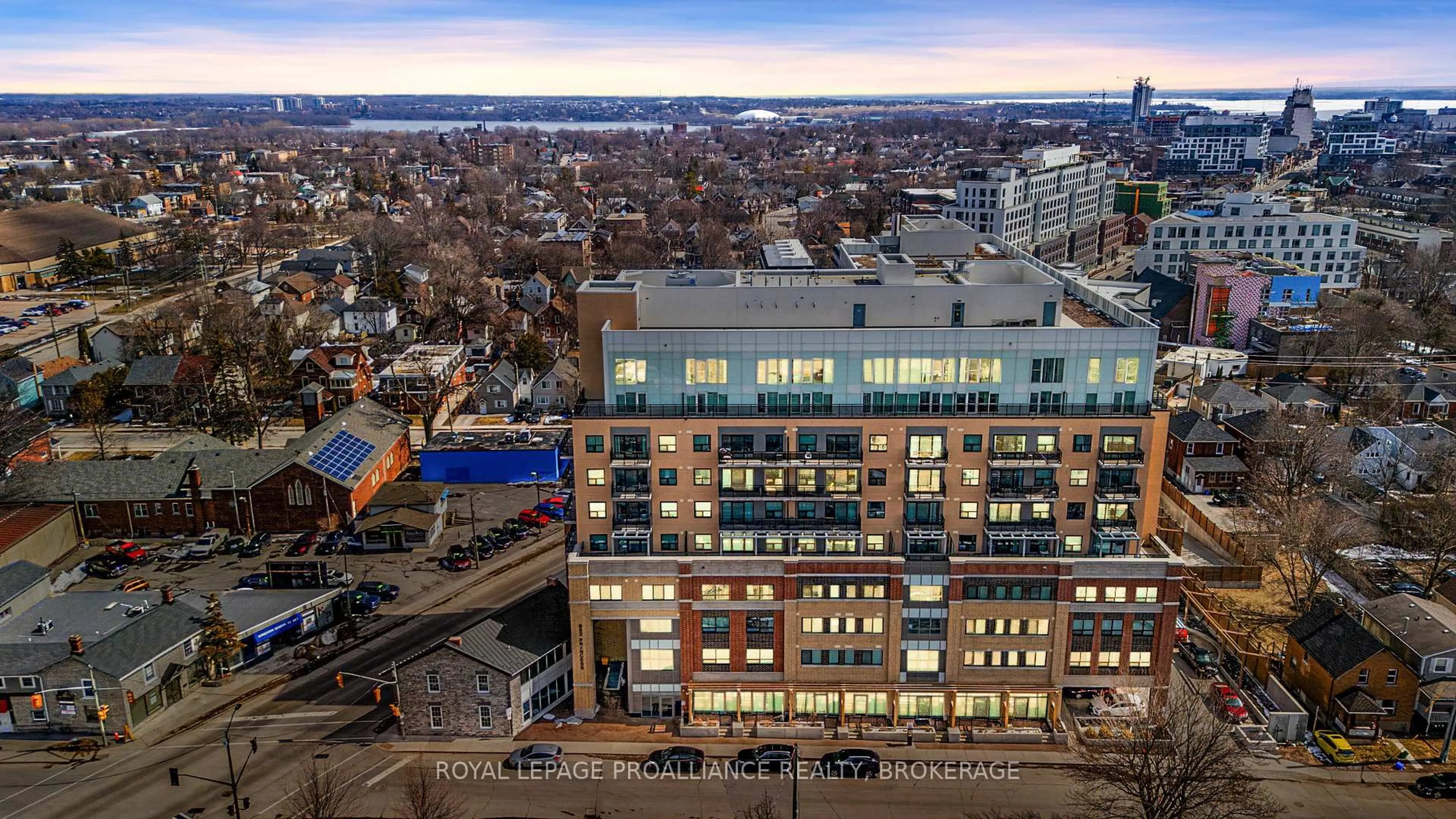A pic from outside/outdoor area/front of a property/back of a property/a pic from drone, city buildings view from balcony for 652 Princess St #315, Kingston Ontario K7L 1E5