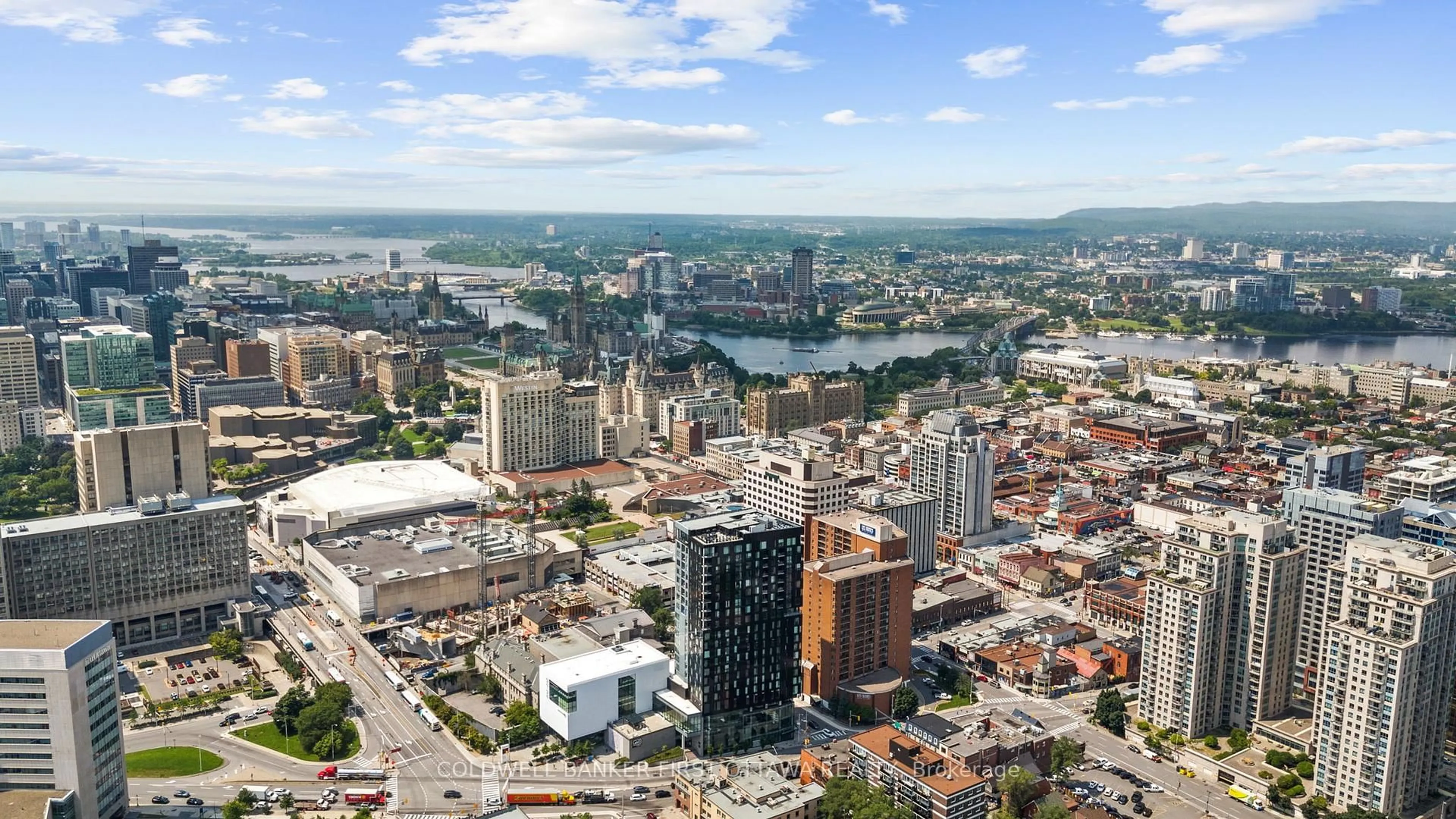 A pic from outside/outdoor area/front of a property/back of a property/a pic from drone, city buildings view from balcony for 20 DALY St #1605, Ottawa Ontario K1N 0C6
