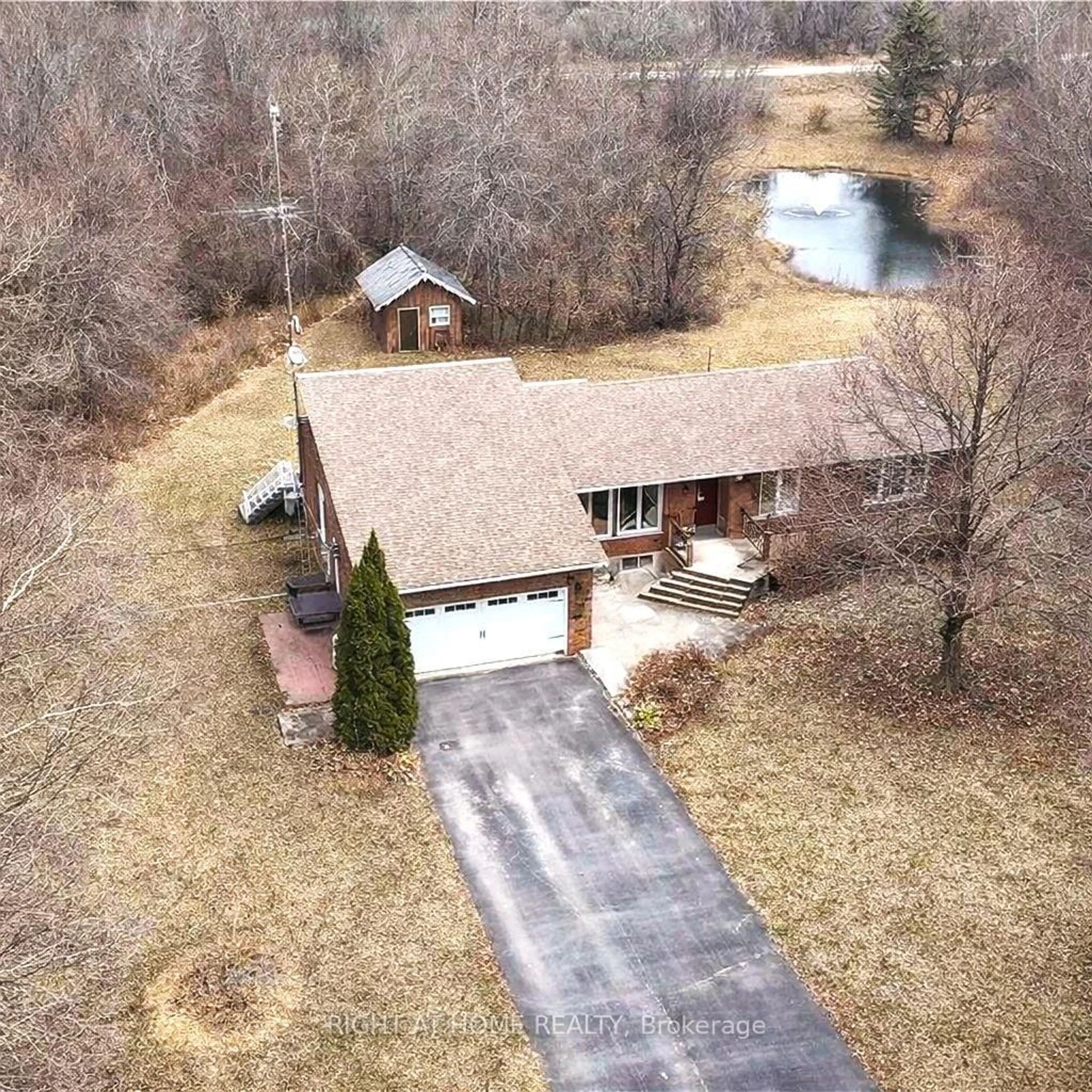 A pic from outside/outdoor area/front of a property/back of a property/a pic from drone, water/lake/river/ocean view for 424 Bridle Rd, Kawartha Lakes Ontario K9V 4R2
