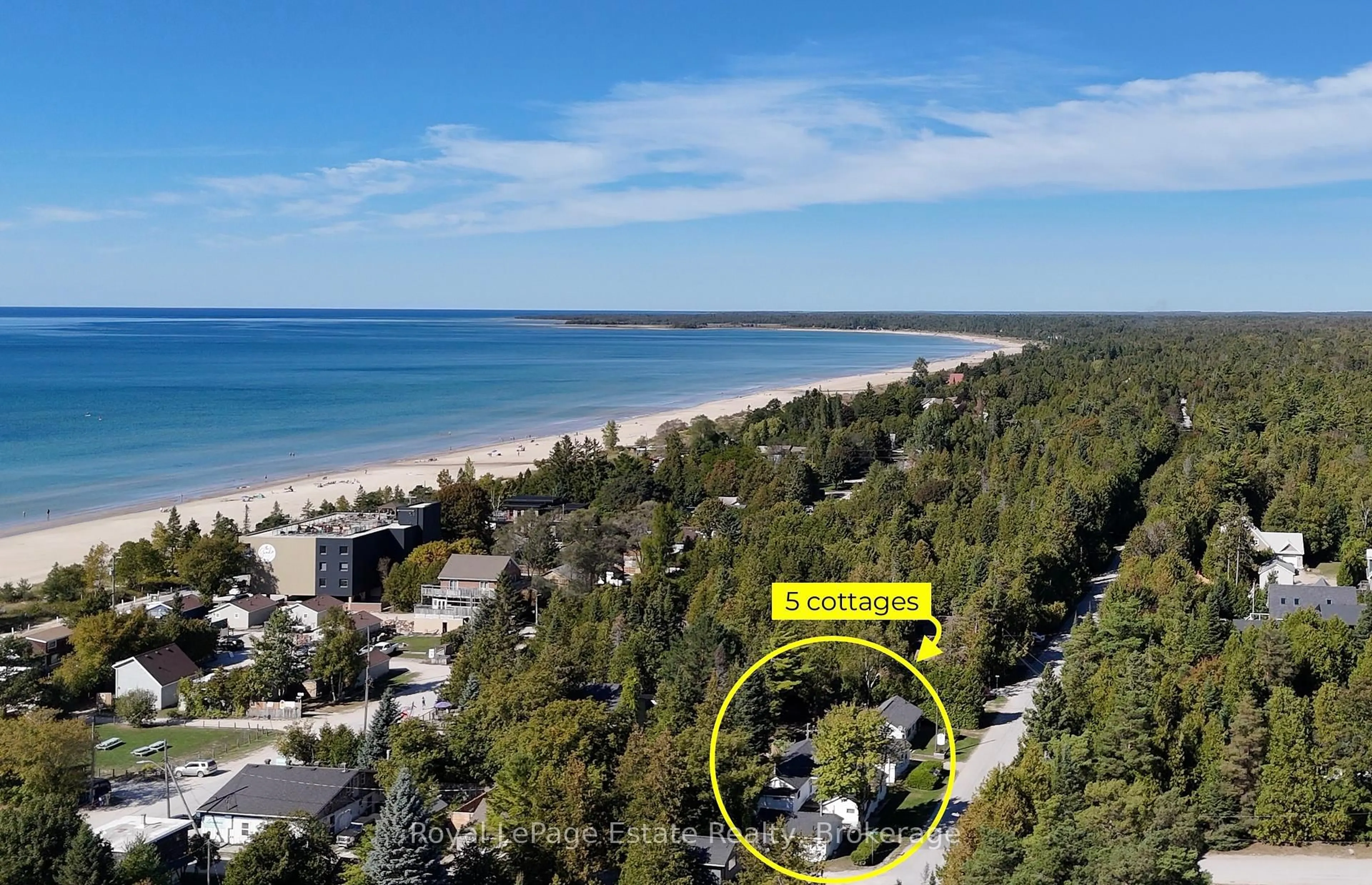 A pic from outside/outdoor area/front of a property/back of a property/a pic from drone, water/lake/river/ocean view for 104 Third Ave, South Bruce Peninsula Ontario N0H 2G0