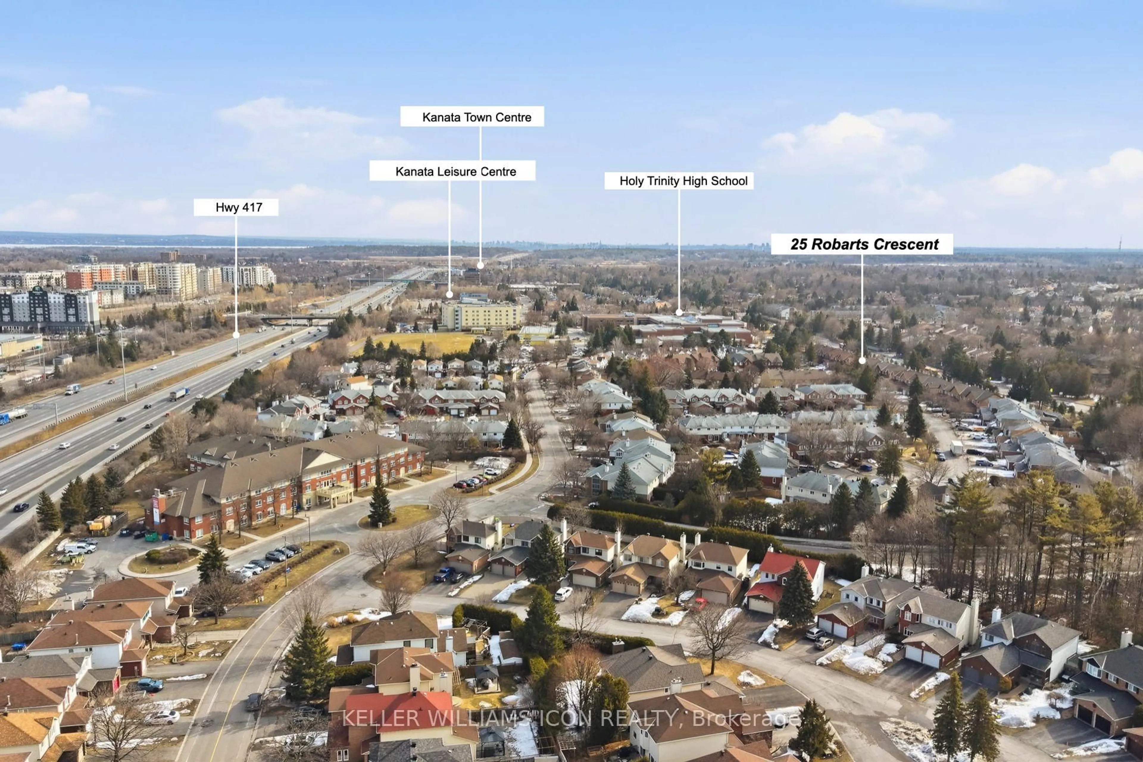 A pic from outside/outdoor area/front of a property/back of a property/a pic from drone, street for 25 Robarts Cres, Ottawa Ontario K2L 3Z4