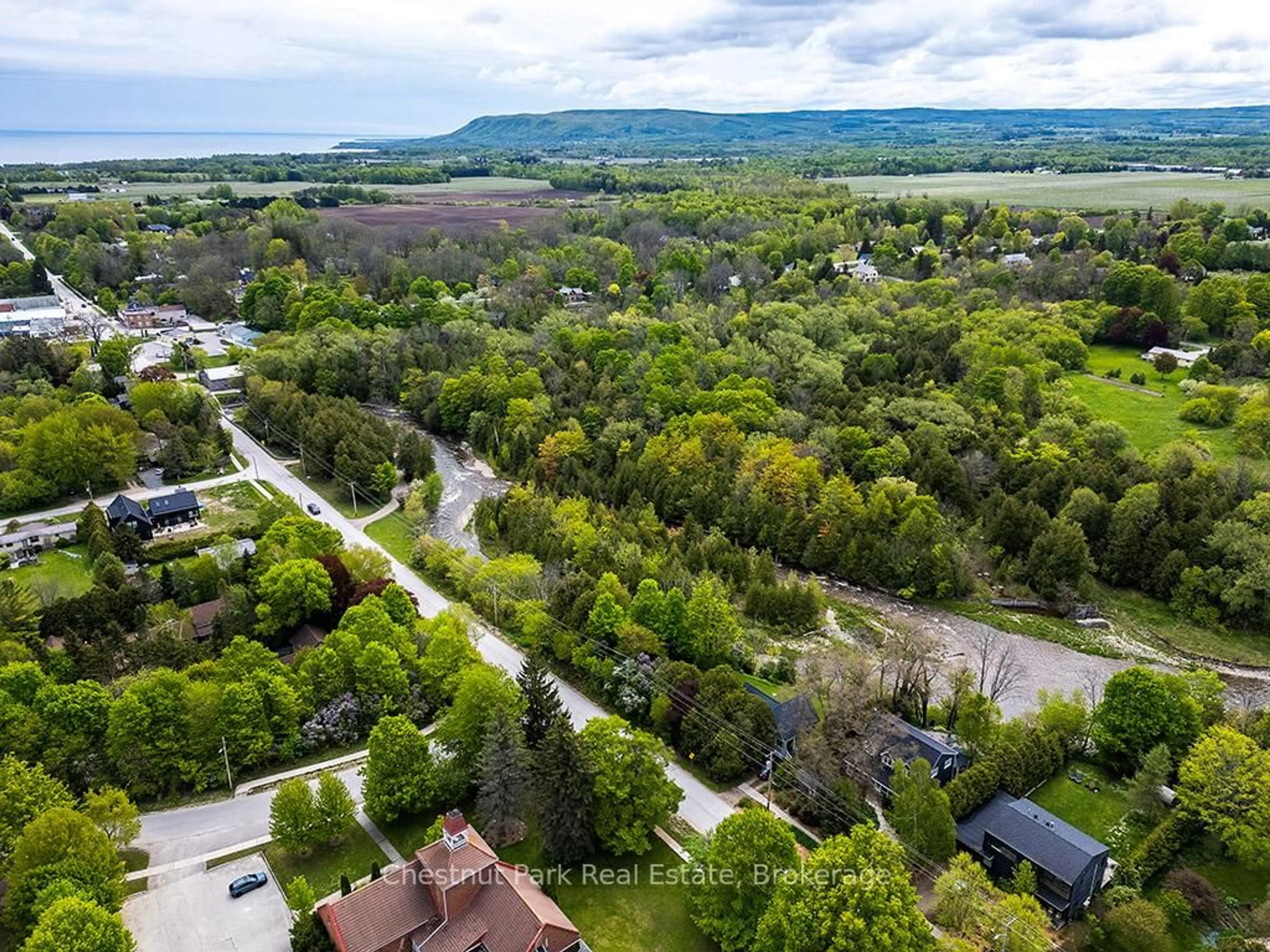 A pic from outside/outdoor area/front of a property/back of a property/a pic from drone, forest/trees view for 114 Clark St, Blue Mountains Ontario N0H 1J0