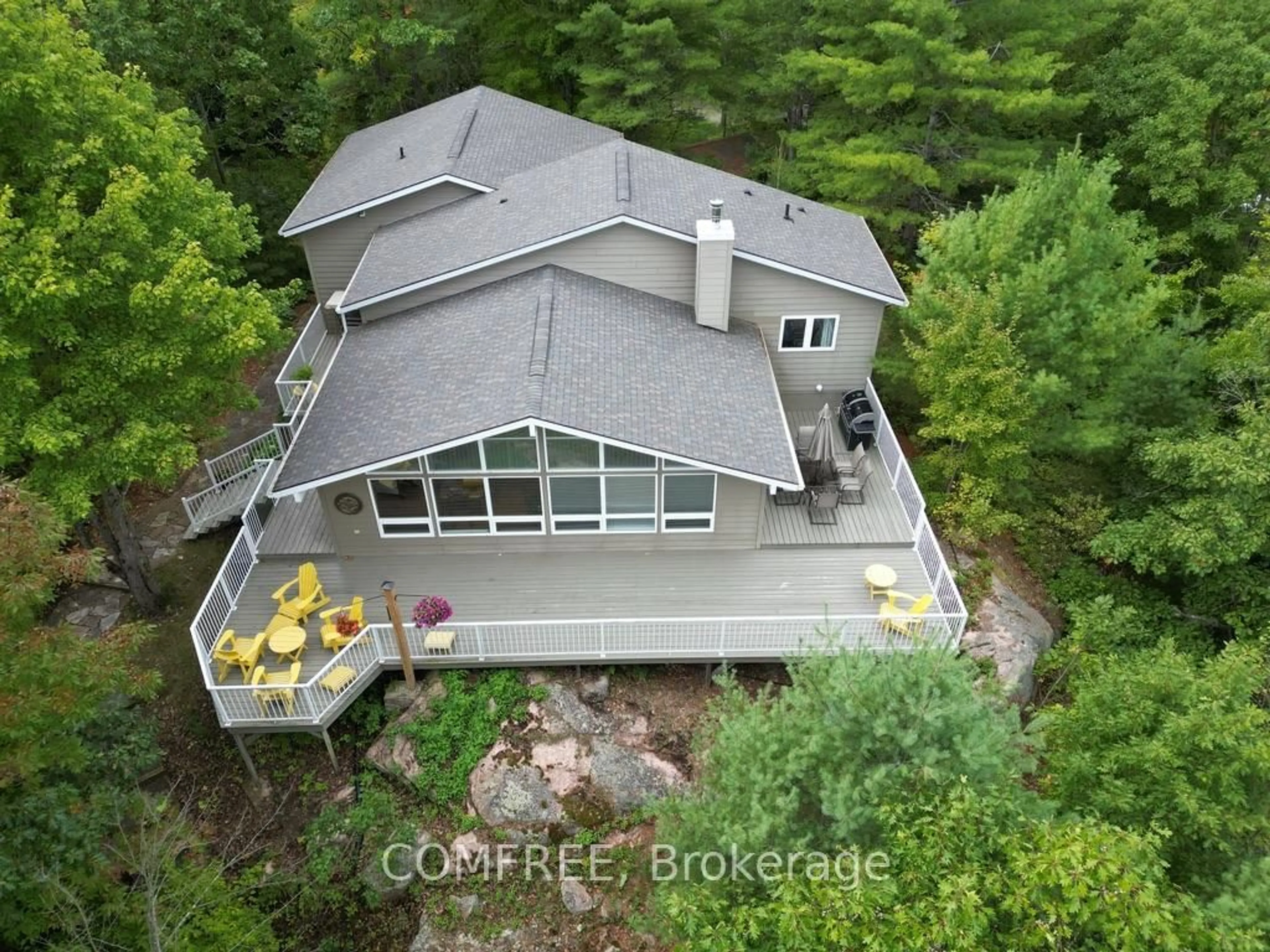 A pic from outside/outdoor area/front of a property/back of a property/a pic from drone, water/lake/river/ocean view for 1348 Mountainview Estates Lane, Parham Ontario K0H 2K0