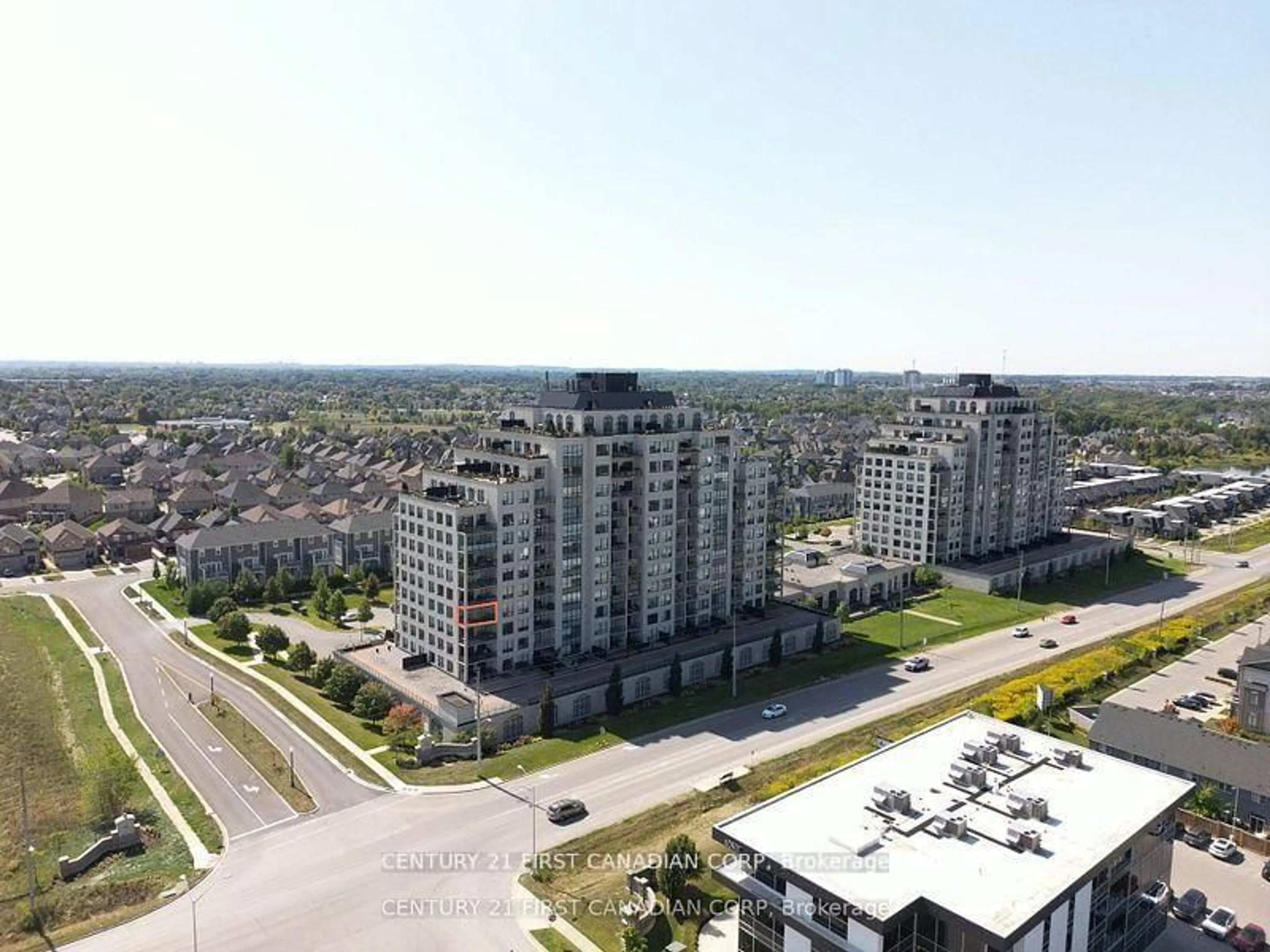 A pic from outside/outdoor area/front of a property/back of a property/a pic from drone, city buildings view from balcony for 240 Villagewalk Blvd #504, London North Ontario N6G 0P6