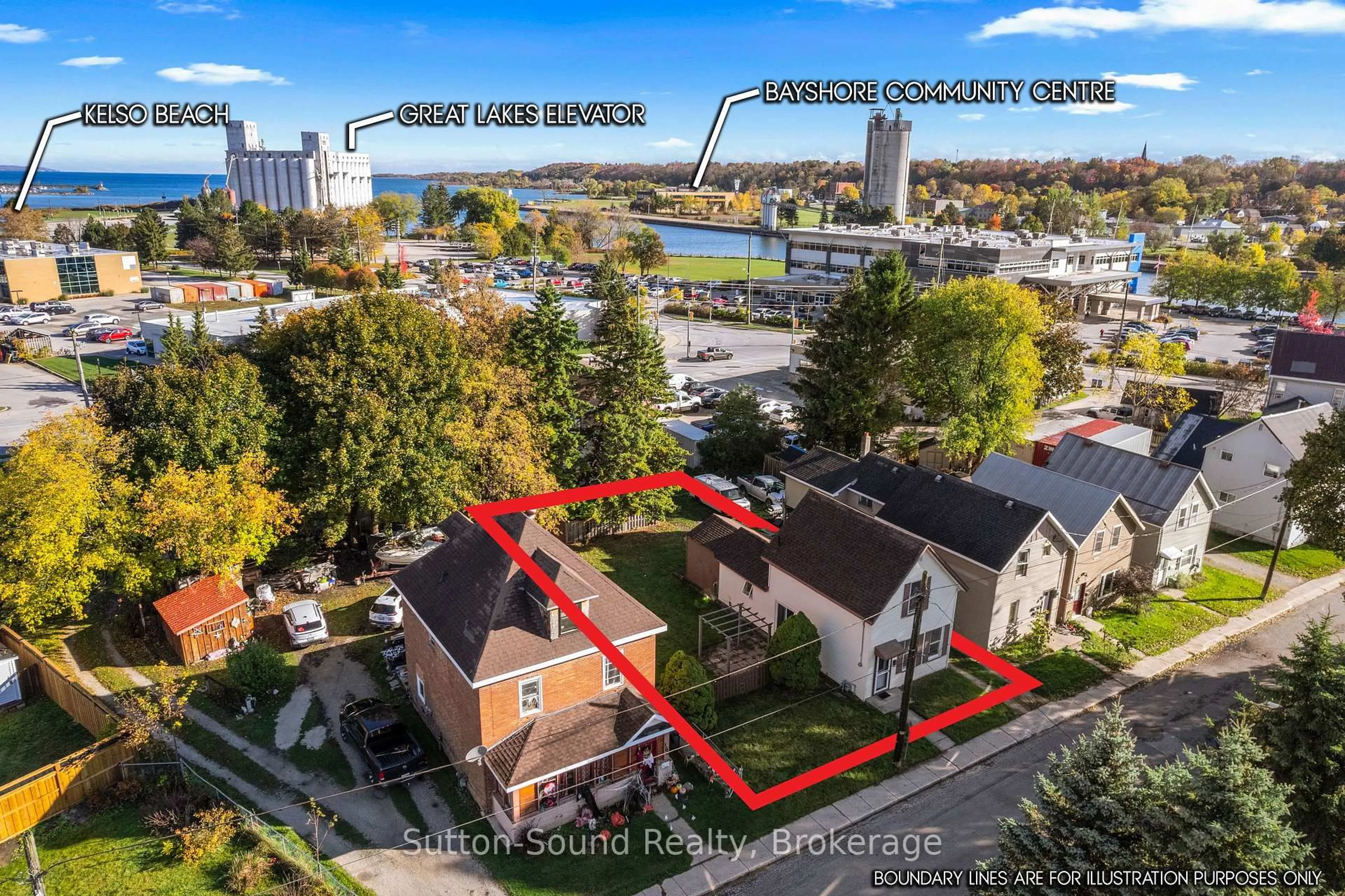 A pic from outside/outdoor area/front of a property/back of a property/a pic from drone, water/lake/river/ocean view for 158 13th St, Owen Sound Ontario N4K 3W4