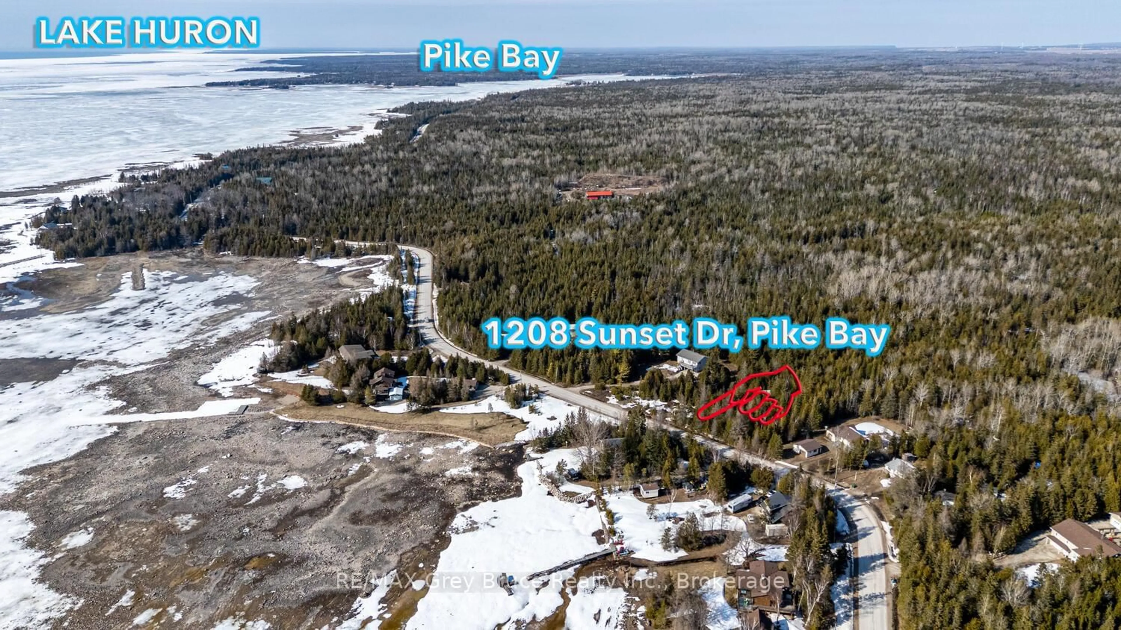 A pic from outside/outdoor area/front of a property/back of a property/a pic from drone, water/lake/river/ocean view for 1208 Sunset Dr, South Bruce Peninsula Ontario N0H 2T0