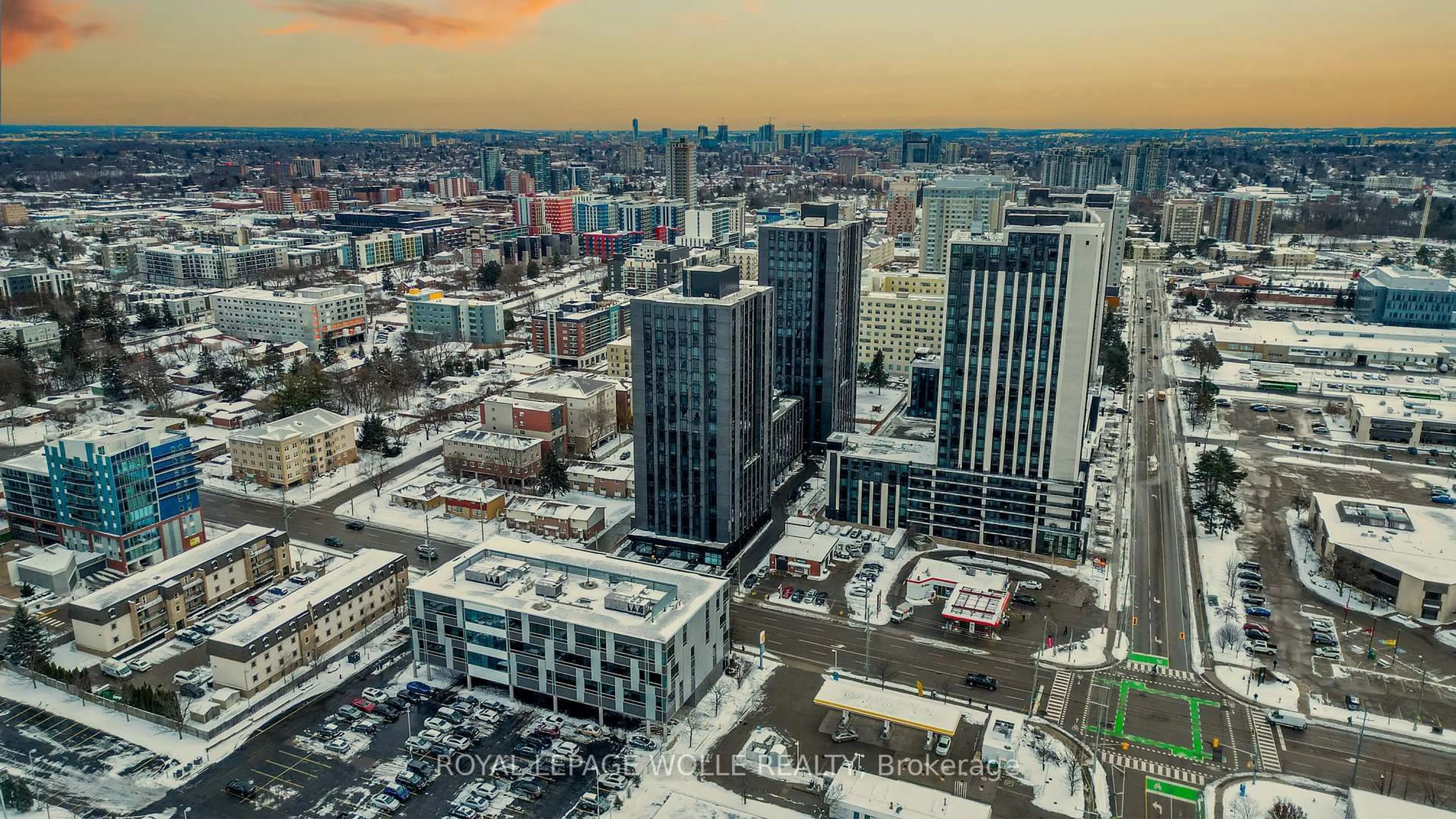 A pic from outside/outdoor area/front of a property/back of a property/a pic from drone, city buildings view from balcony for 145 Columbia St #1210, Waterloo Ontario N2L 0K7