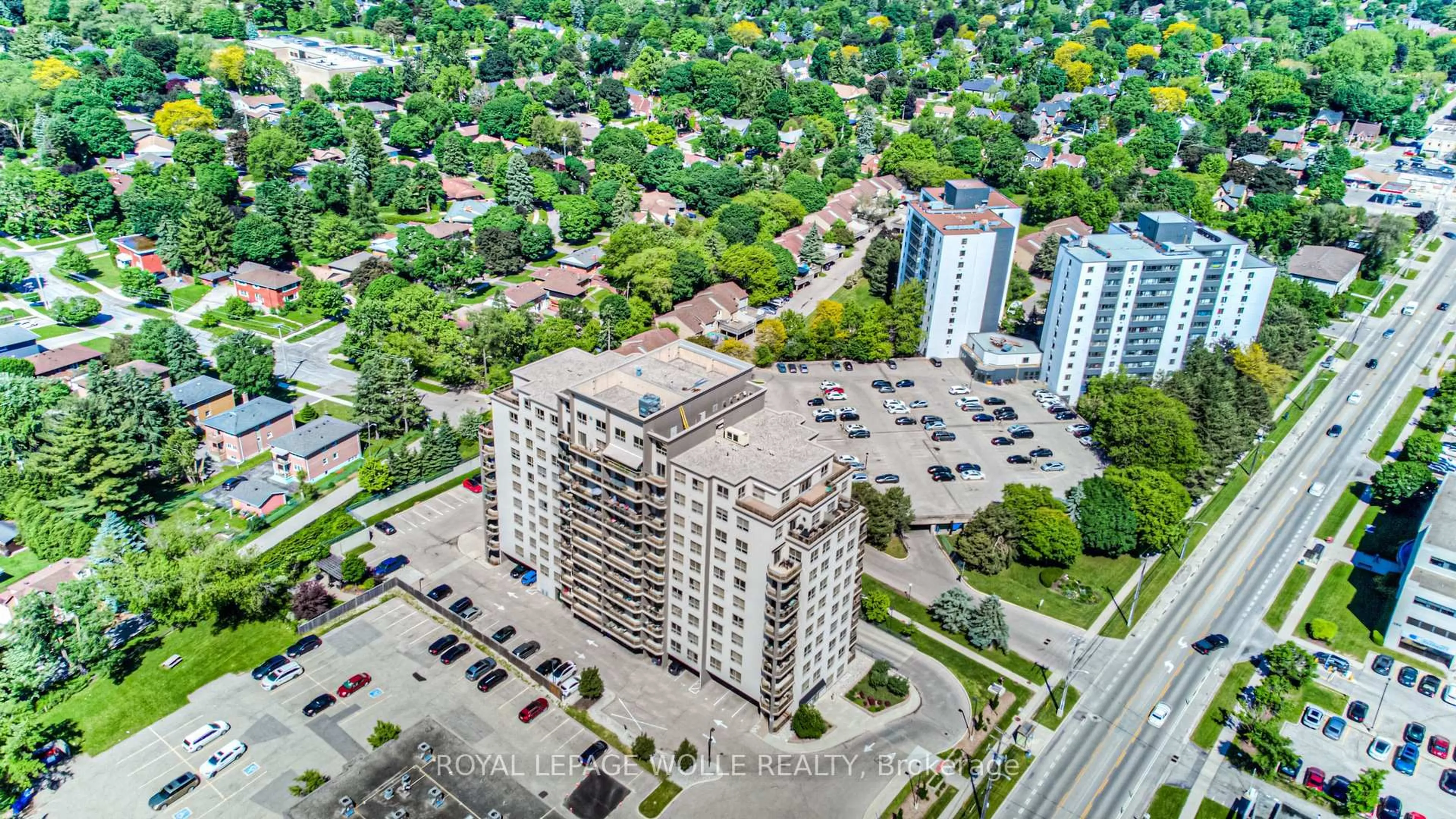 A pic from outside/outdoor area/front of a property/back of a property/a pic from drone, city buildings view from balcony for 539 Belmont Ave #407, Kitchener Ontario N2M 0A2