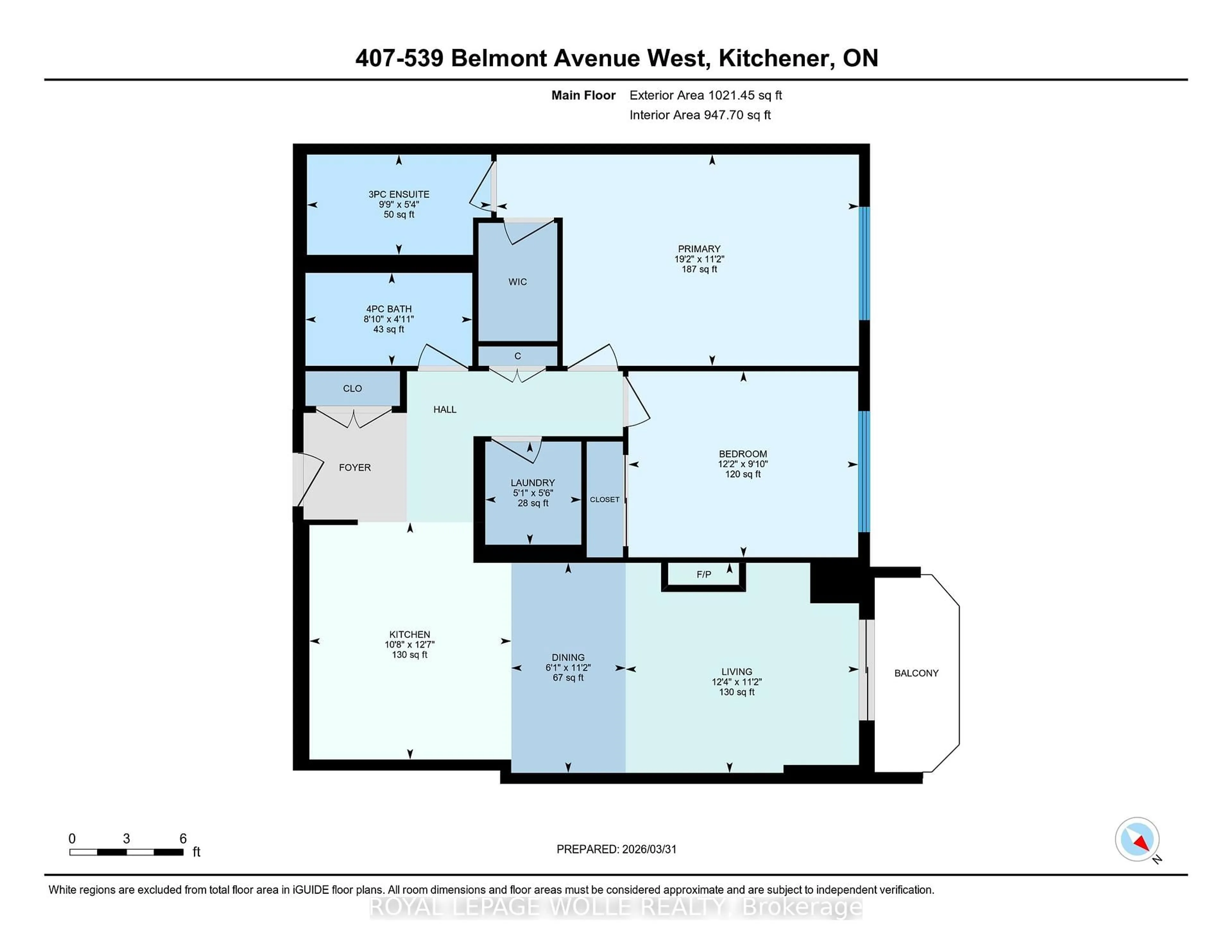 Floor plan for 539 Belmont Ave #407, Kitchener Ontario N2M 0A2