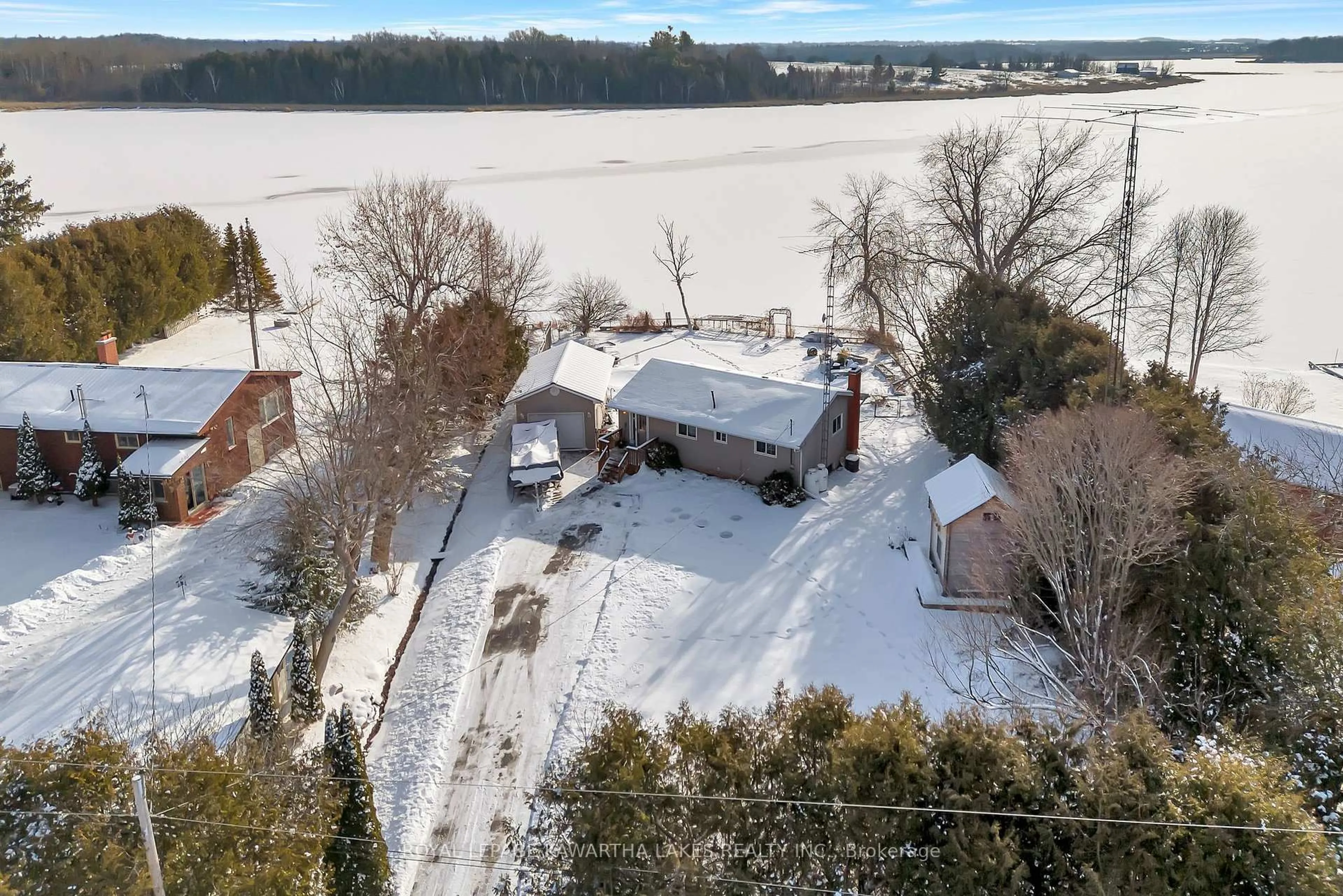 A pic from outside/outdoor area/front of a property/back of a property/a pic from drone, water/lake/river/ocean view for 222 O'Reilly Lane, Kawartha Lakes Ontario K0M 2C0