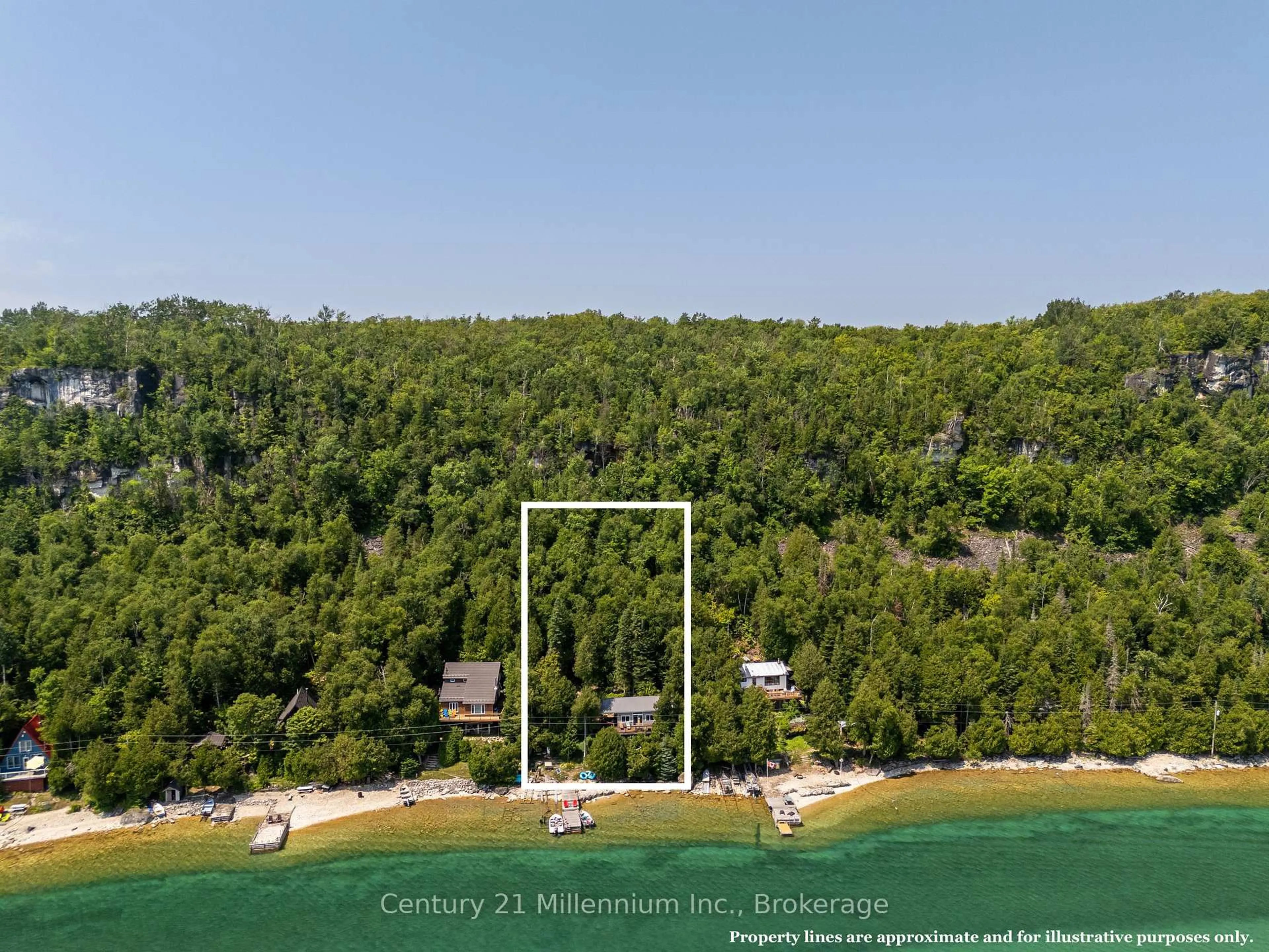 A pic from outside/outdoor area/front of a property/back of a property/a pic from drone, water/lake/river/ocean view for 113 Water St, Northern Bruce Peninsula Ontario N0H 1W0