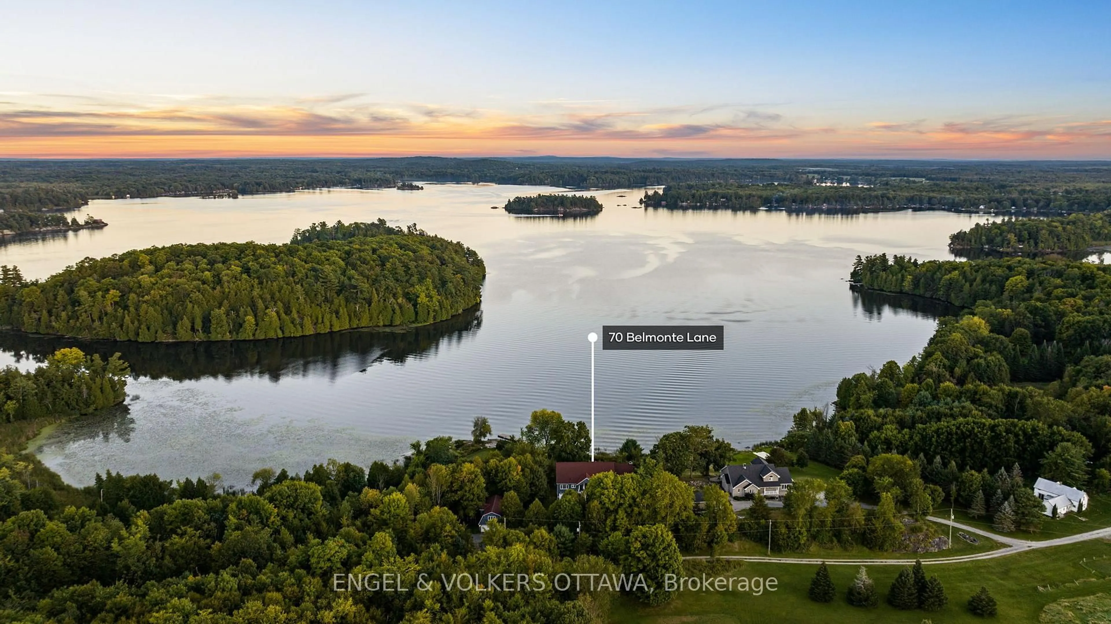 A pic from outside/outdoor area/front of a property/back of a property/a pic from drone, water/lake/river/ocean view for 70 Belmonte Lane, Rideau Lakes Ontario K0E 1N0