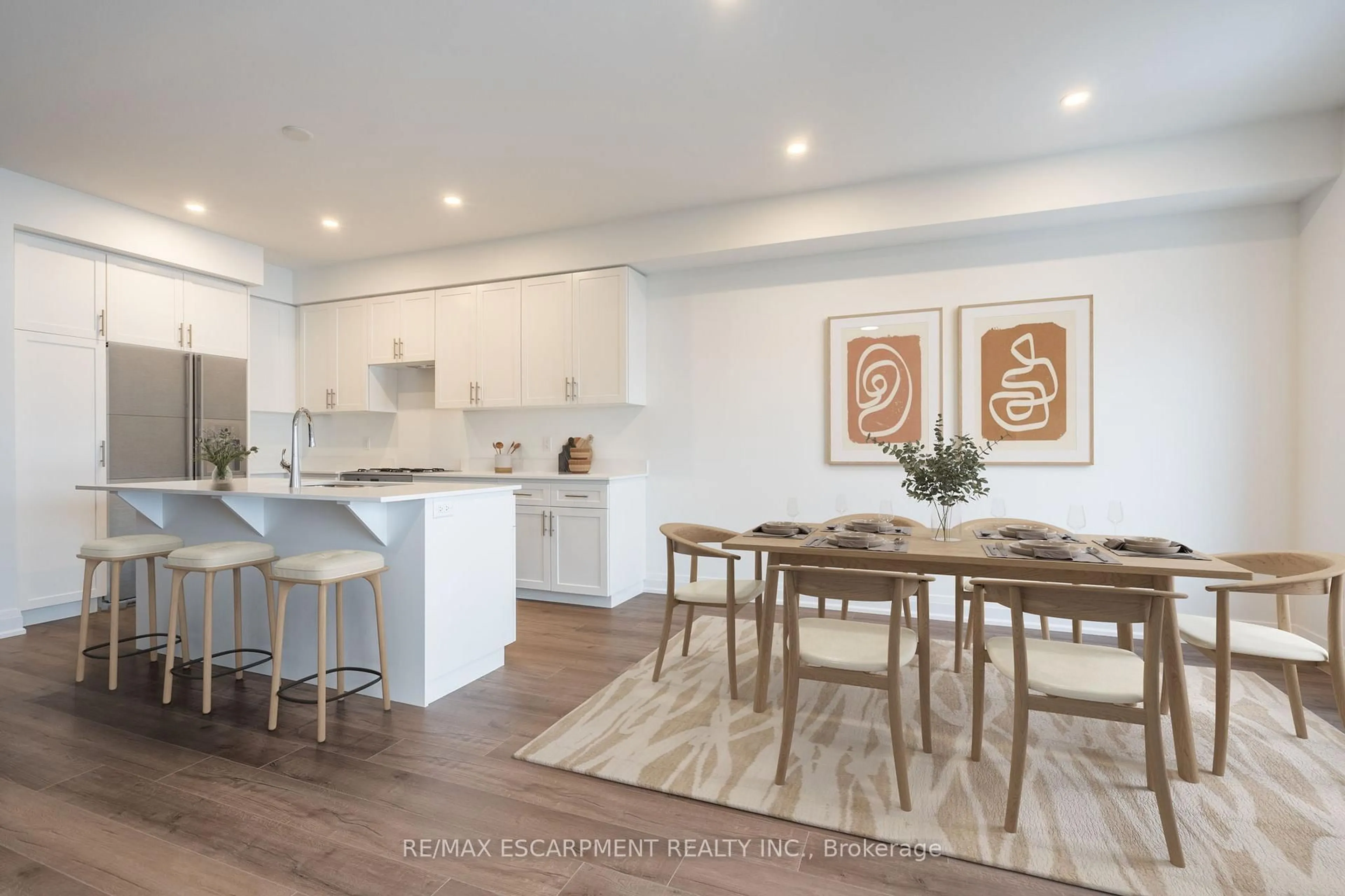 Open concept kitchen, wood/laminate floor for 18 Clear Valley Lane, Hamilton Ontario L0R 1W0