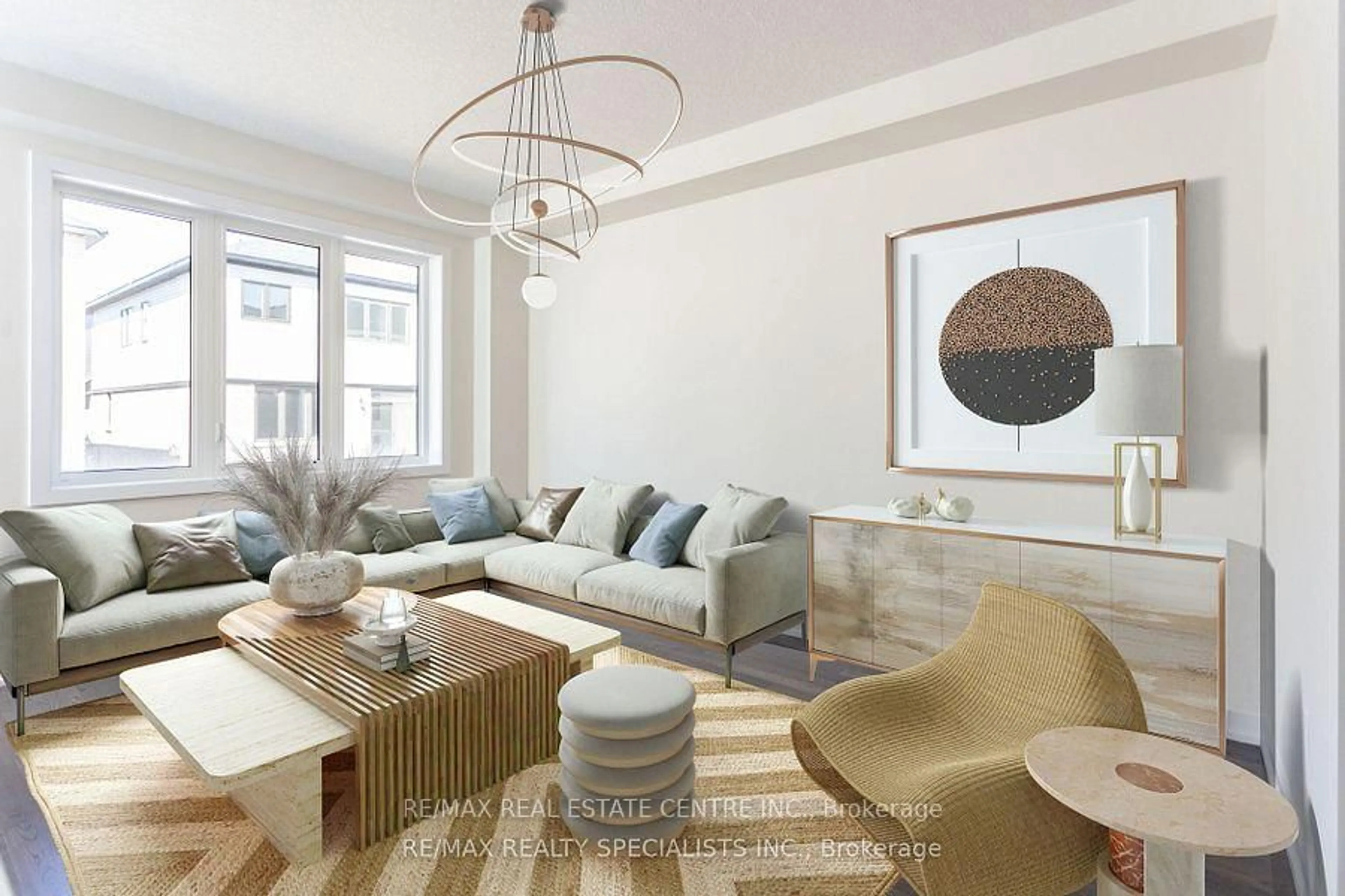 Living room with furniture, wood/laminate floor for 16 Monteith Dr, Brantford Ontario L3T 0W6