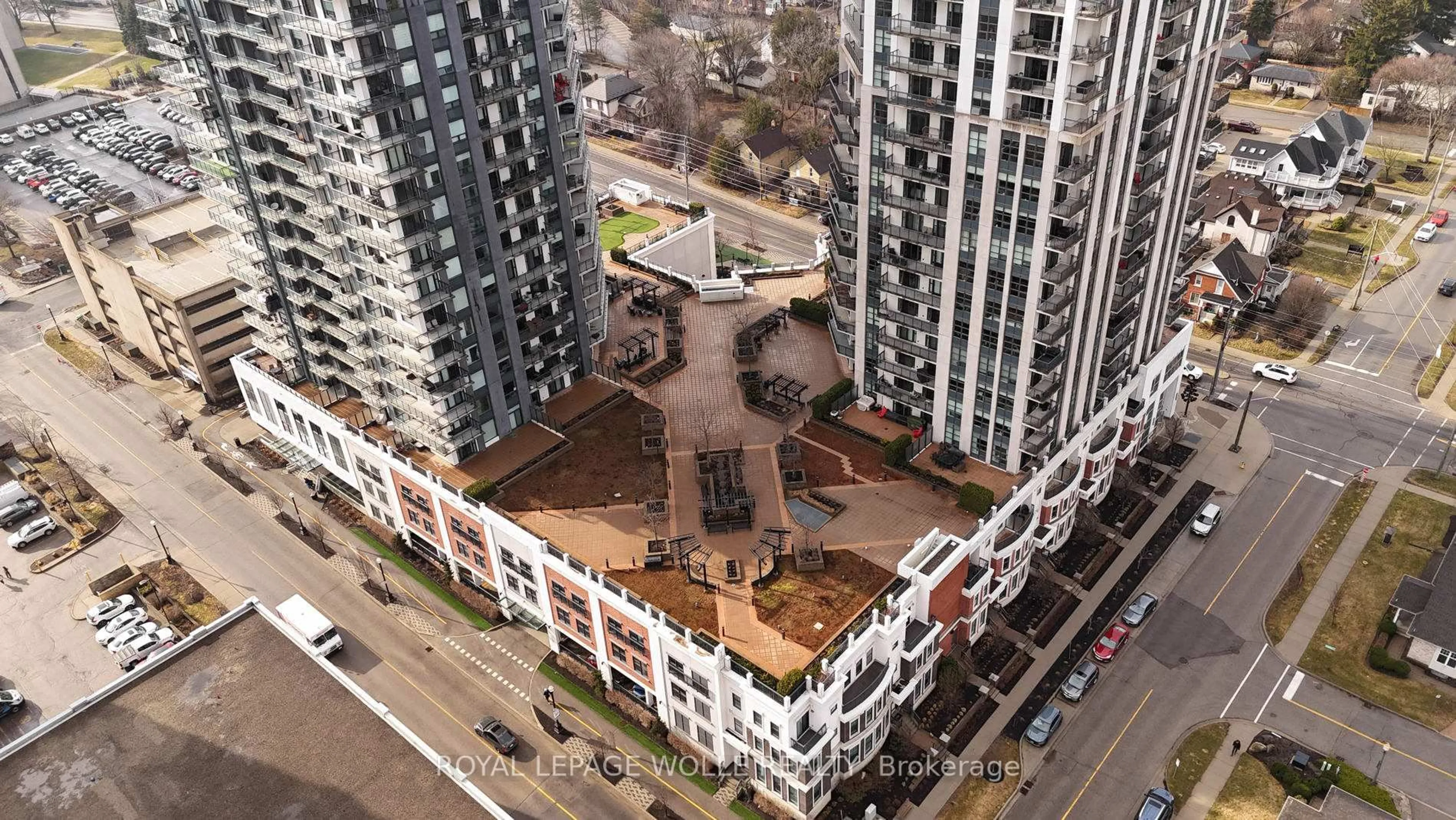 A pic from outside/outdoor area/front of a property/back of a property/a pic from drone, city buildings view from balcony for 144 Park St #904, Waterloo Ontario N2L 0B6