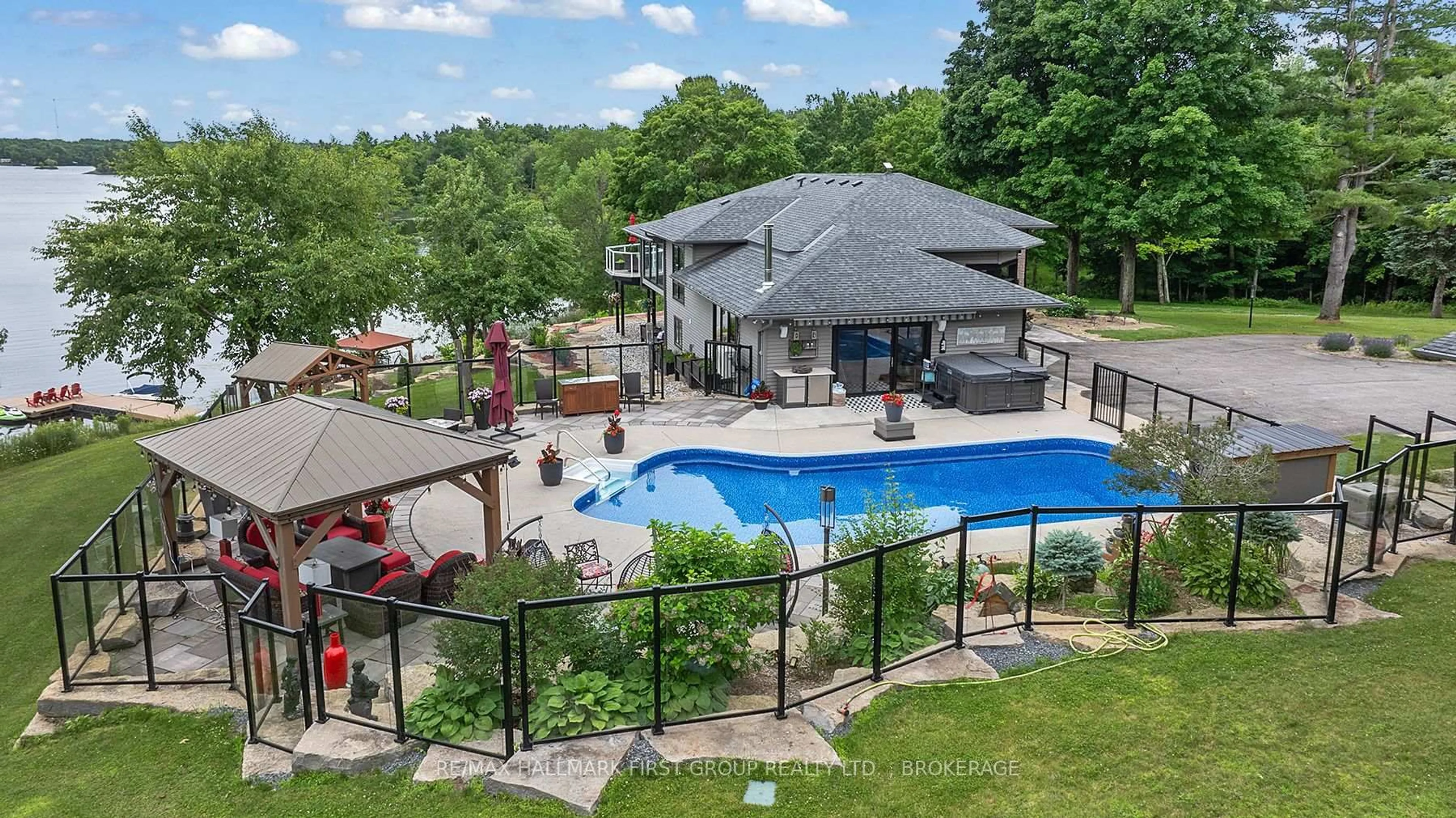 A pic from outside/outdoor area/front of a property/back of a property/a pic from drone, water/lake/river/ocean view for 120 Black Lake Route 1, Perth Ontario K7H 3C5