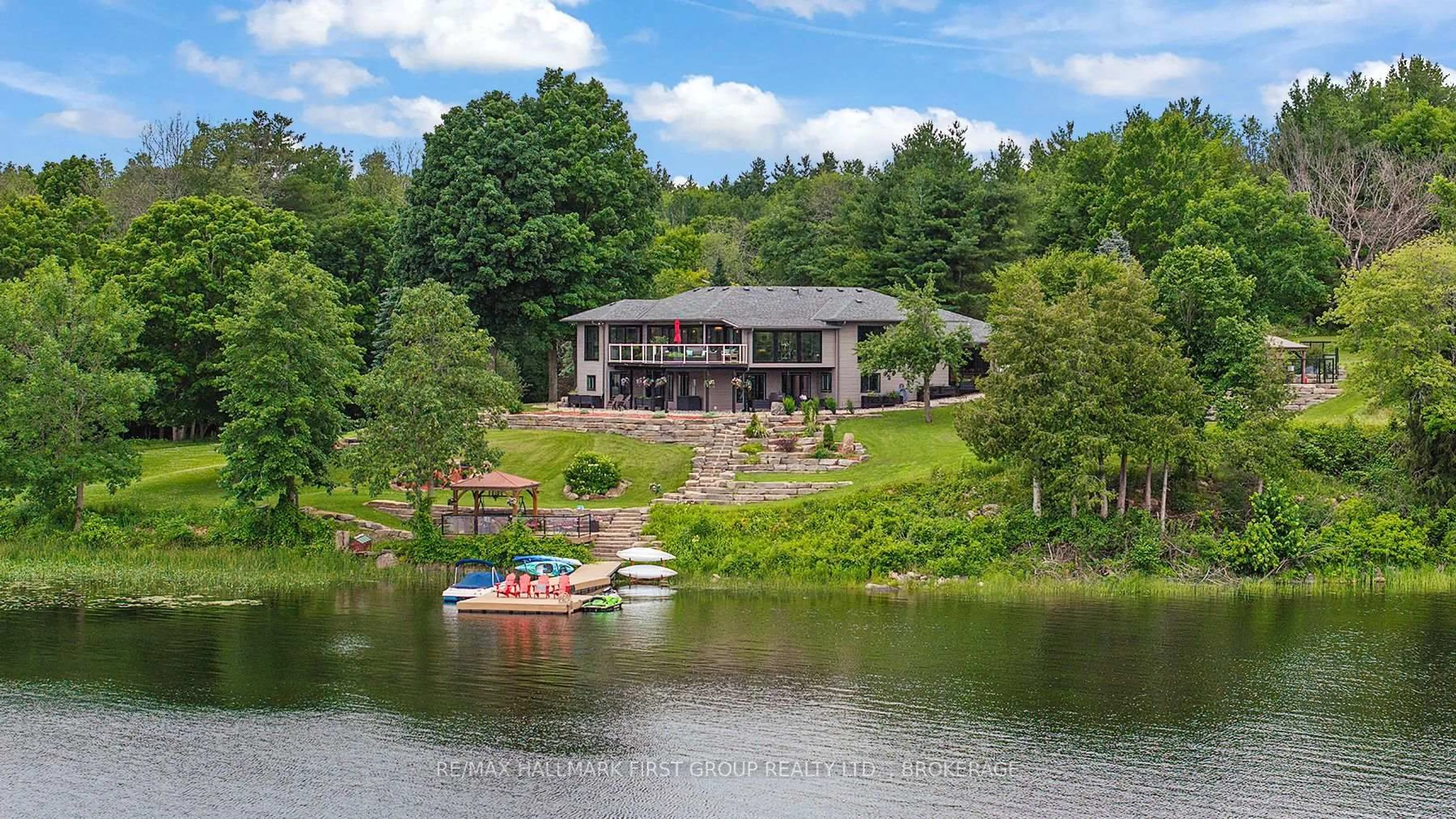 A pic from outside/outdoor area/front of a property/back of a property/a pic from drone, water/lake/river/ocean view for 120 Black Lake Route 1, Perth Ontario K7H 3C5