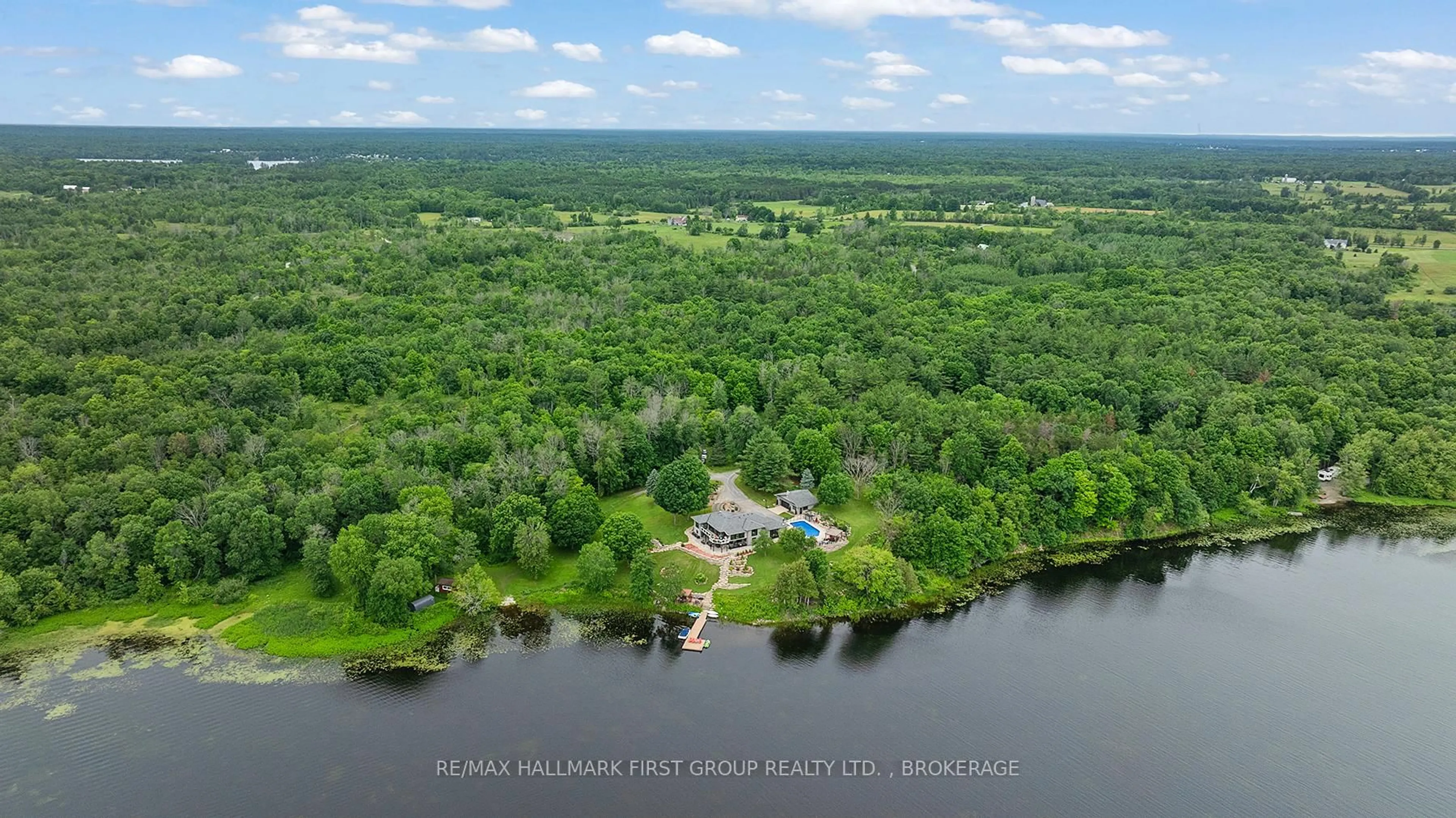 A pic from outside/outdoor area/front of a property/back of a property/a pic from drone, water/lake/river/ocean view for 120 Black Lake Route 1, Perth Ontario K7H 3C5