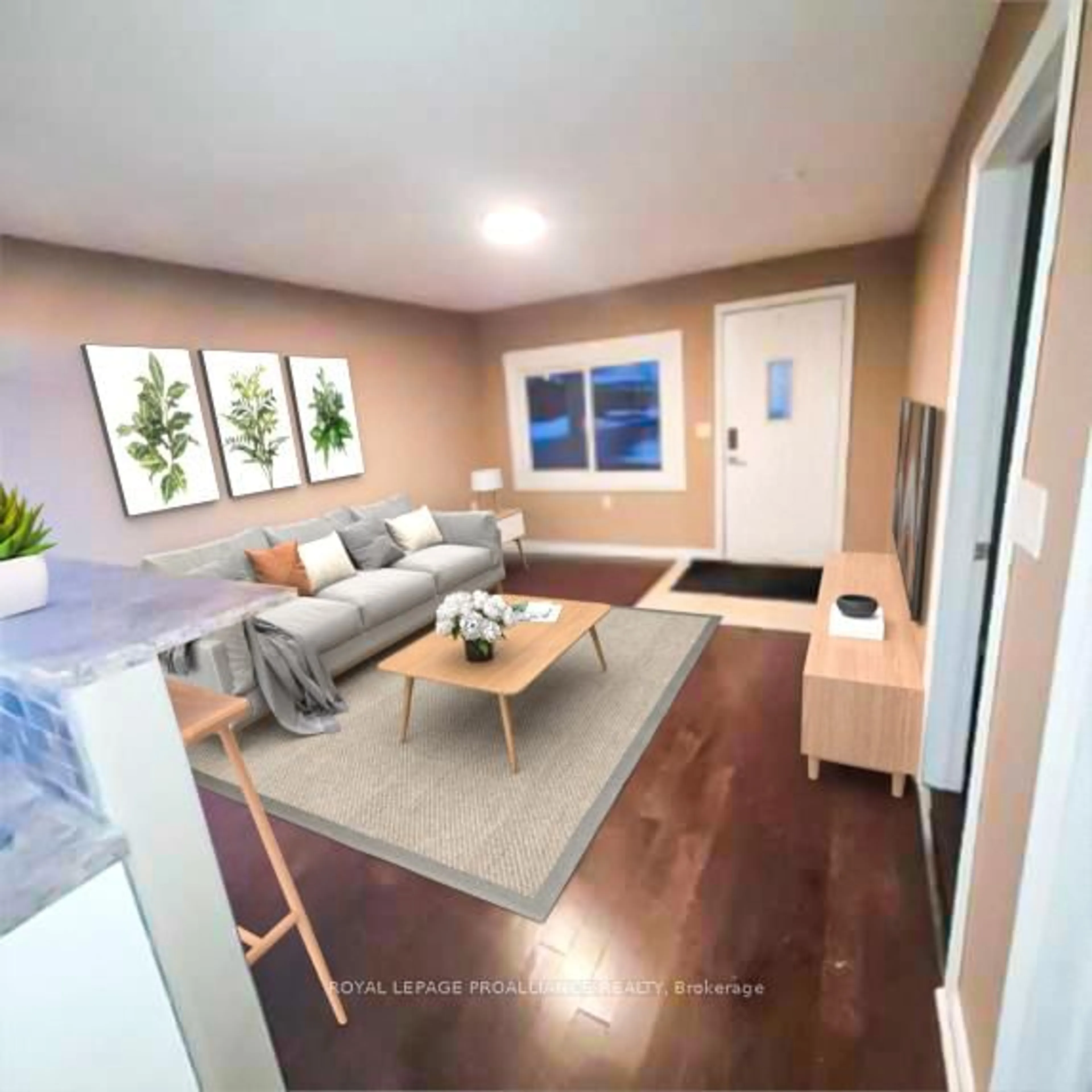 Living room with furniture, wood/laminate floor for 48 Bentinck St, Quinte West Ontario K8V 4E3