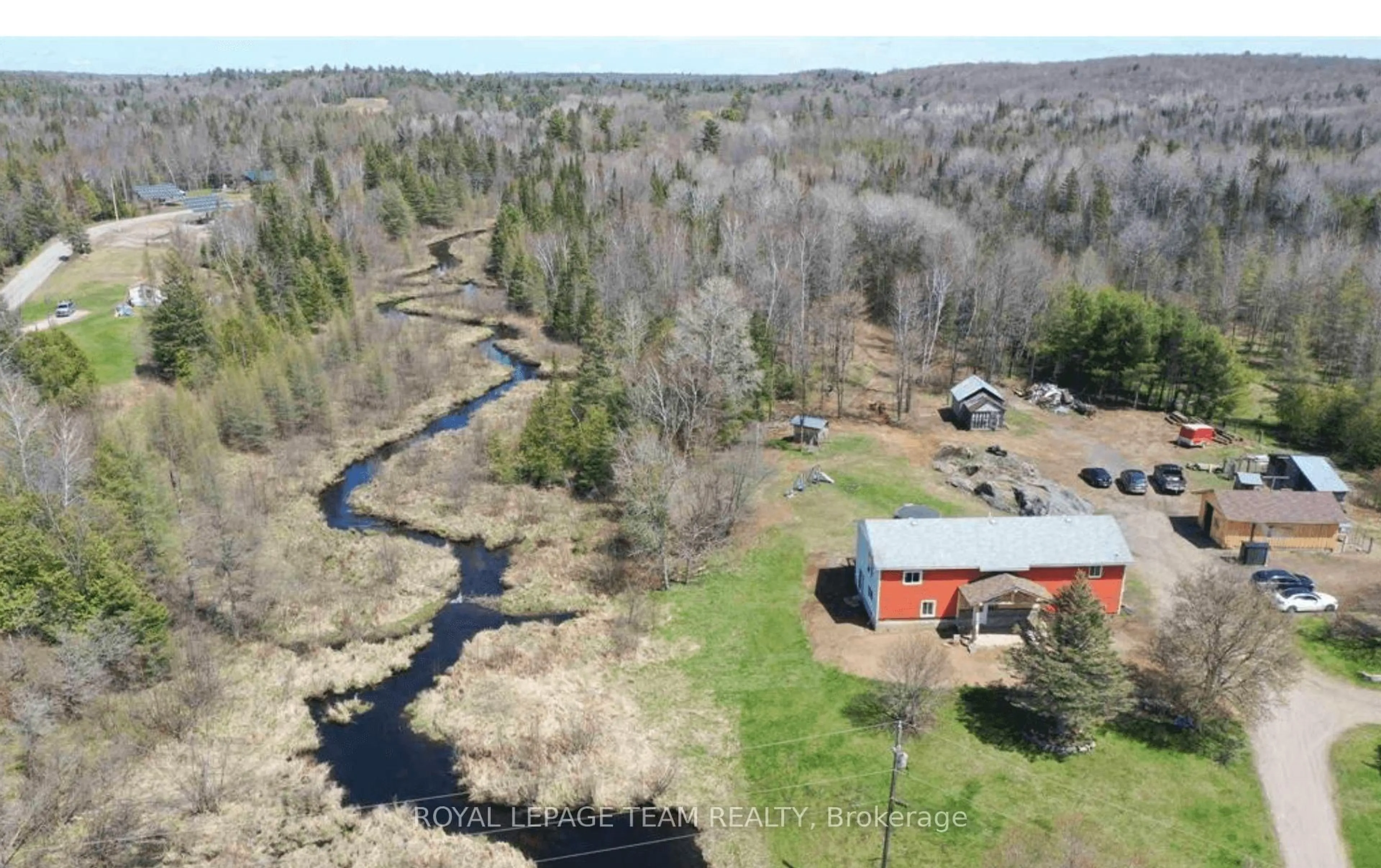 A pic from outside/outdoor area/front of a property/back of a property/a pic from drone, water/lake/river/ocean view for 4237 Bell Line Rd, Mountain Grove Ontario K0H 2E0