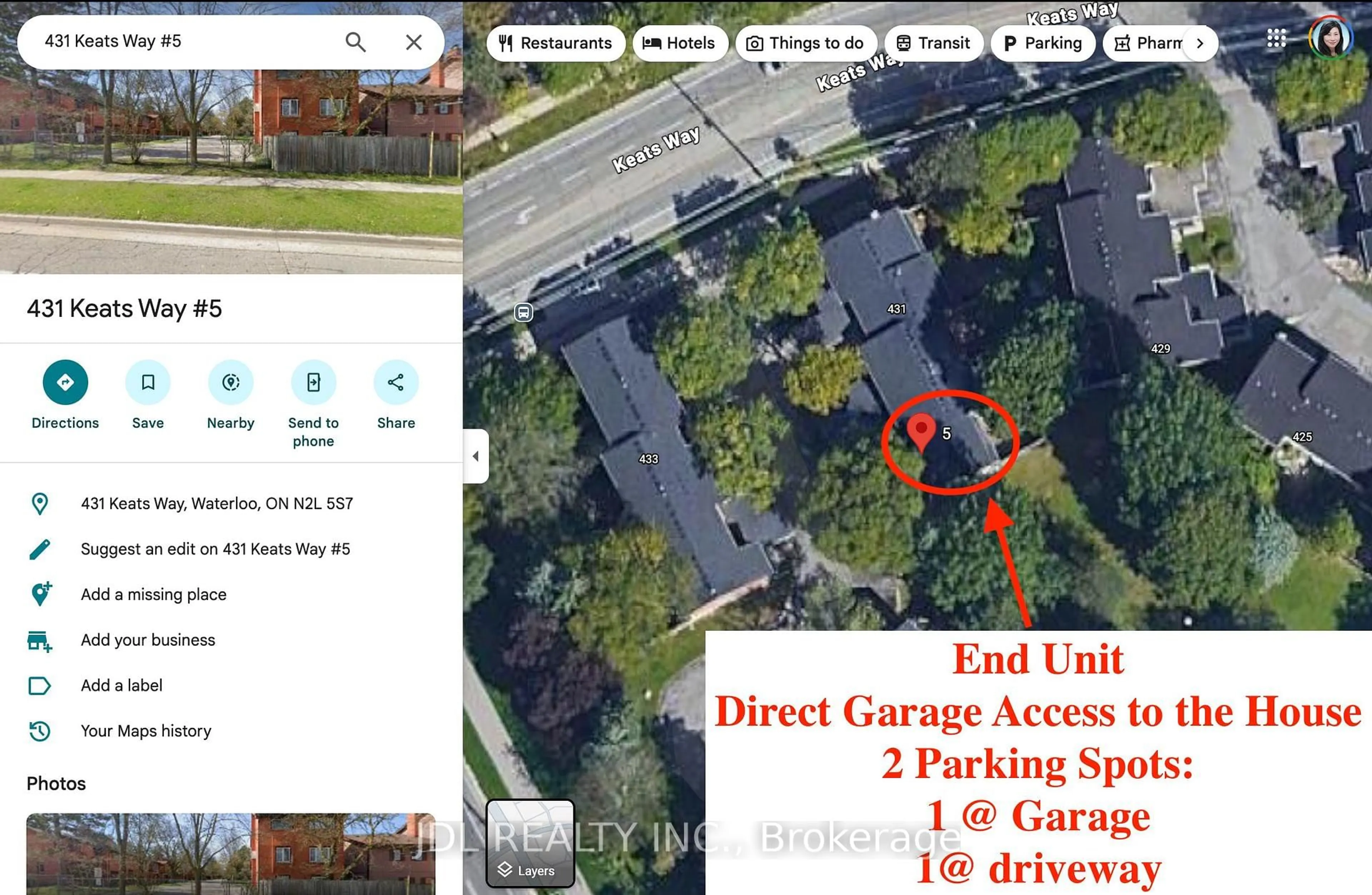 A pic from outside/outdoor area/front of a property/back of a property/a pic from drone, street for 431 Keats Way #5, Waterloo Ontario N2L 5S7