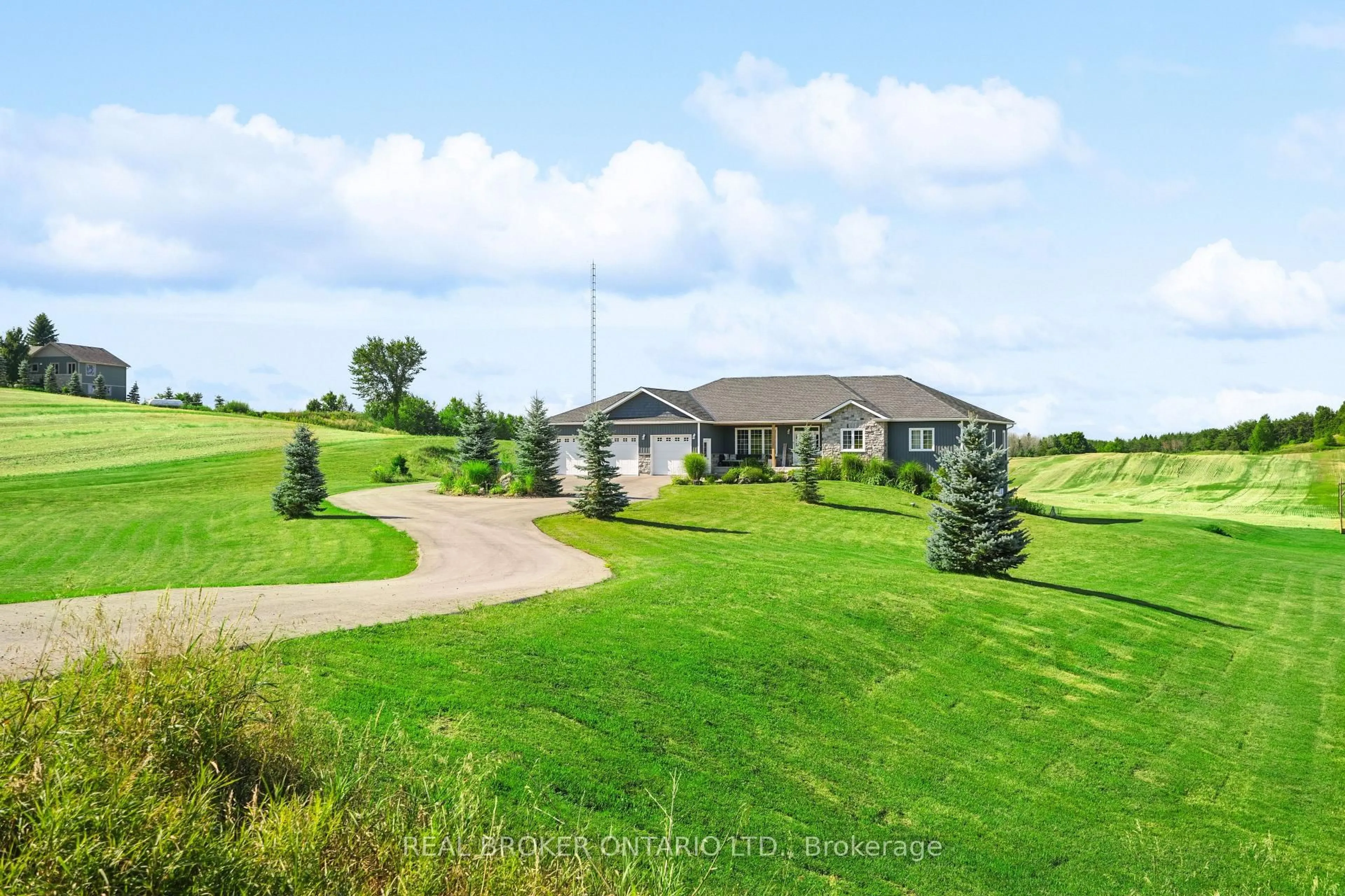 A pic from outside/outdoor area/front of a property/back of a property/a pic from drone, water/lake/river/ocean view for 151116 12th Line, East Garafraxa Ontario L9W 7A8