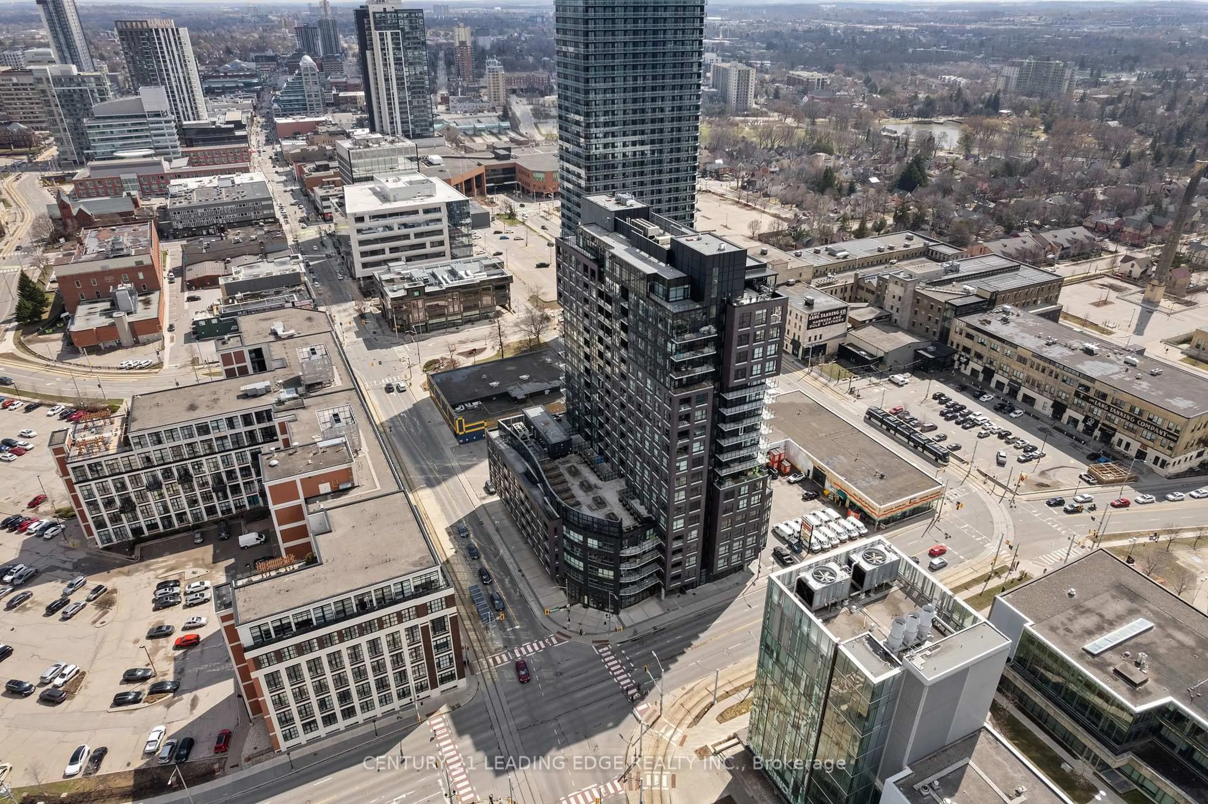 A pic from outside/outdoor area/front of a property/back of a property/a pic from drone, city buildings view from balcony for 1 VICTORIA St #1308, Kitchener Ontario N2G 0B5