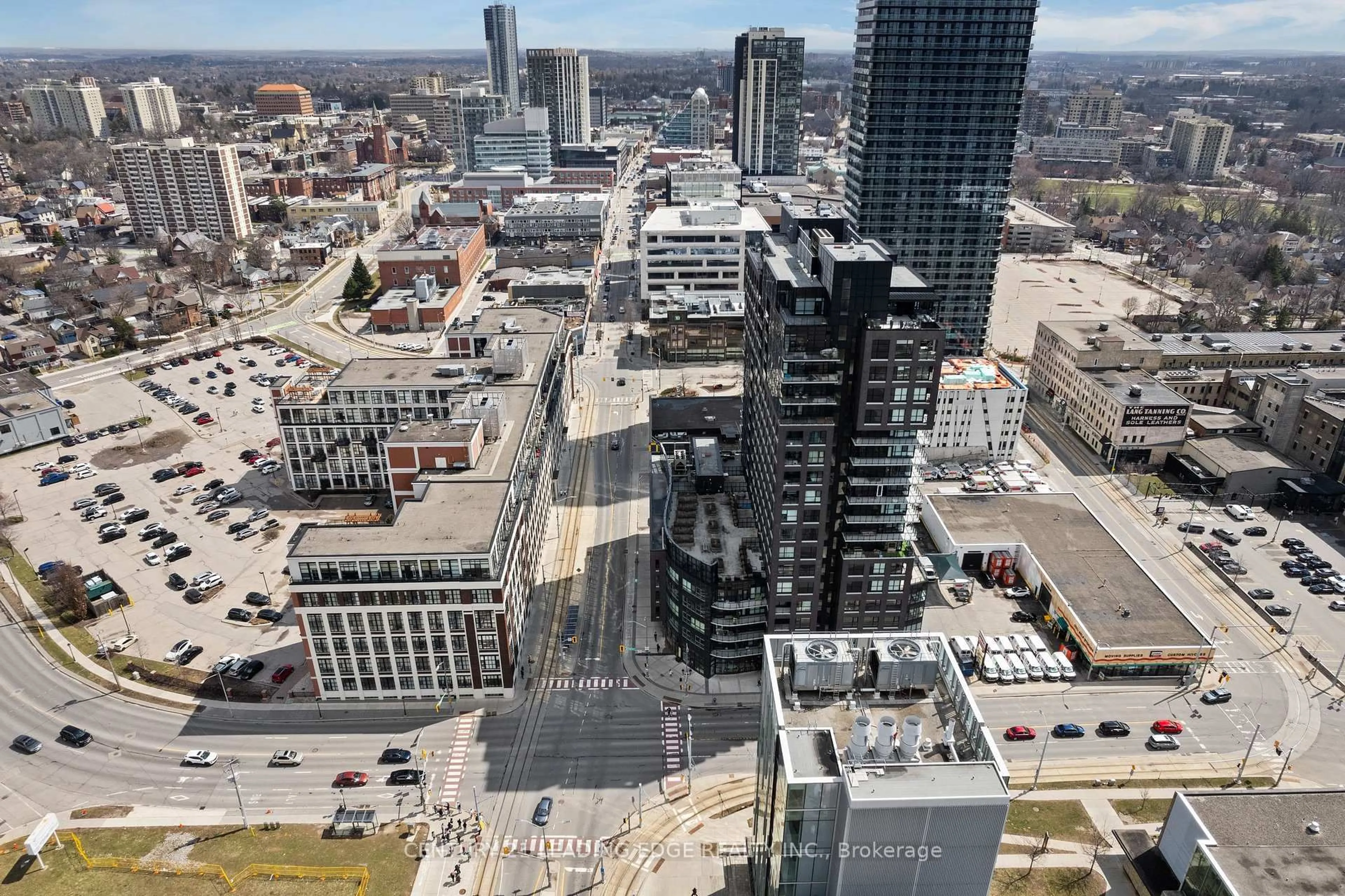 A pic from outside/outdoor area/front of a property/back of a property/a pic from drone, city buildings view from balcony for 1 VICTORIA St #1308, Kitchener Ontario N2G 0B5