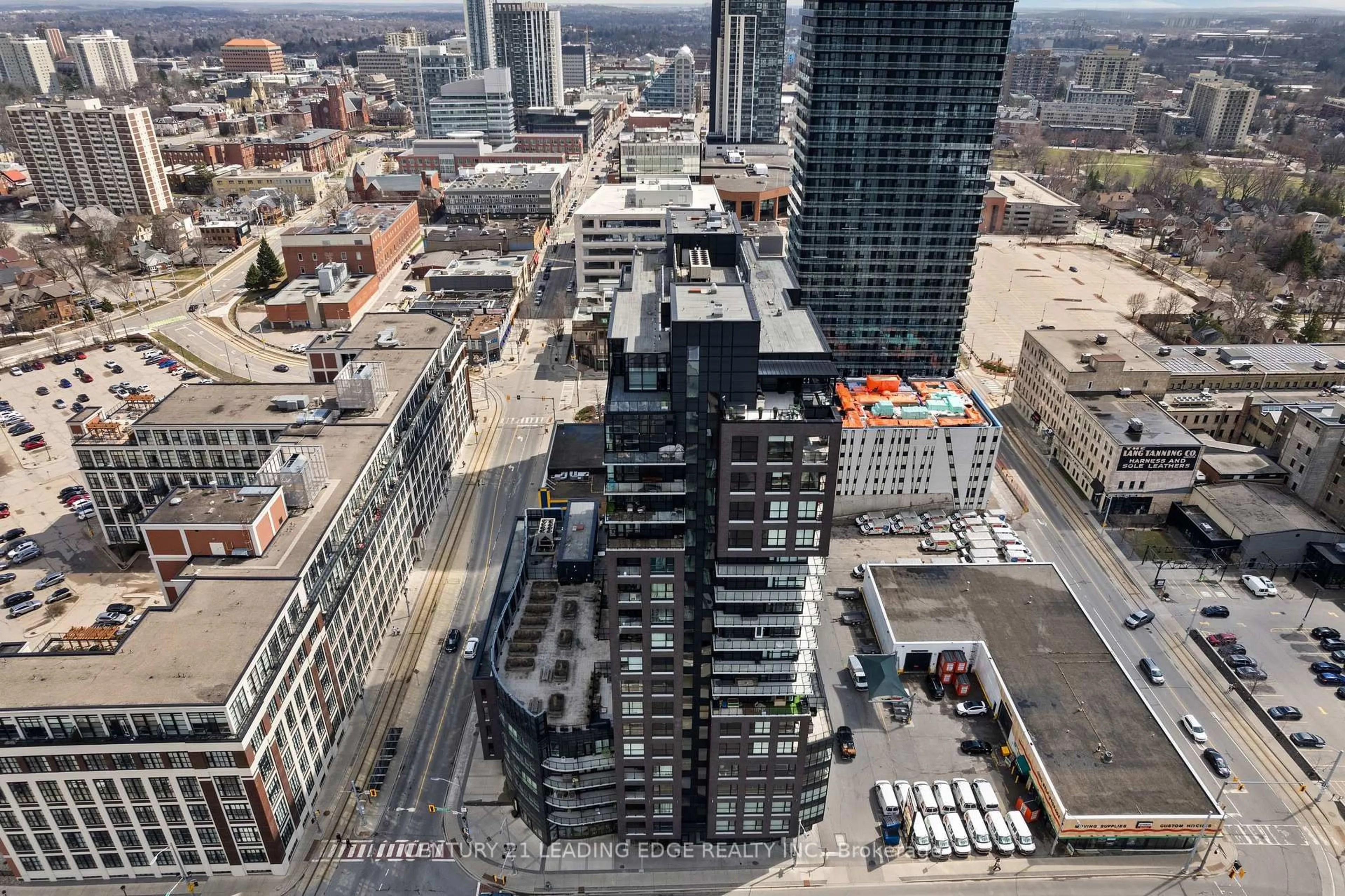 A pic from outside/outdoor area/front of a property/back of a property/a pic from drone, city buildings view from balcony for 1 VICTORIA St #1308, Kitchener Ontario N2G 0B5