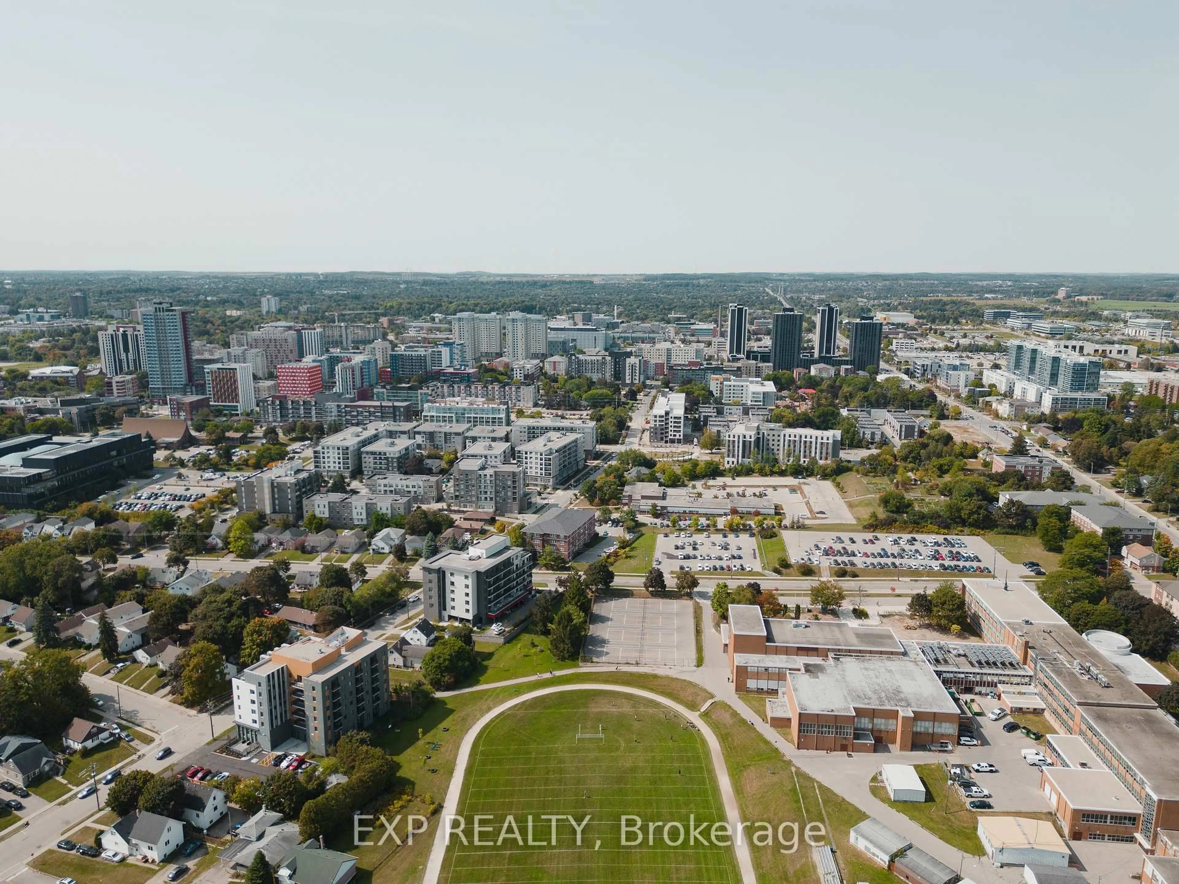 A pic from outside/outdoor area/front of a property/back of a property/a pic from drone, city buildings view from balcony for 62 Balsam St #H505, Waterloo Ontario N2L 3H2