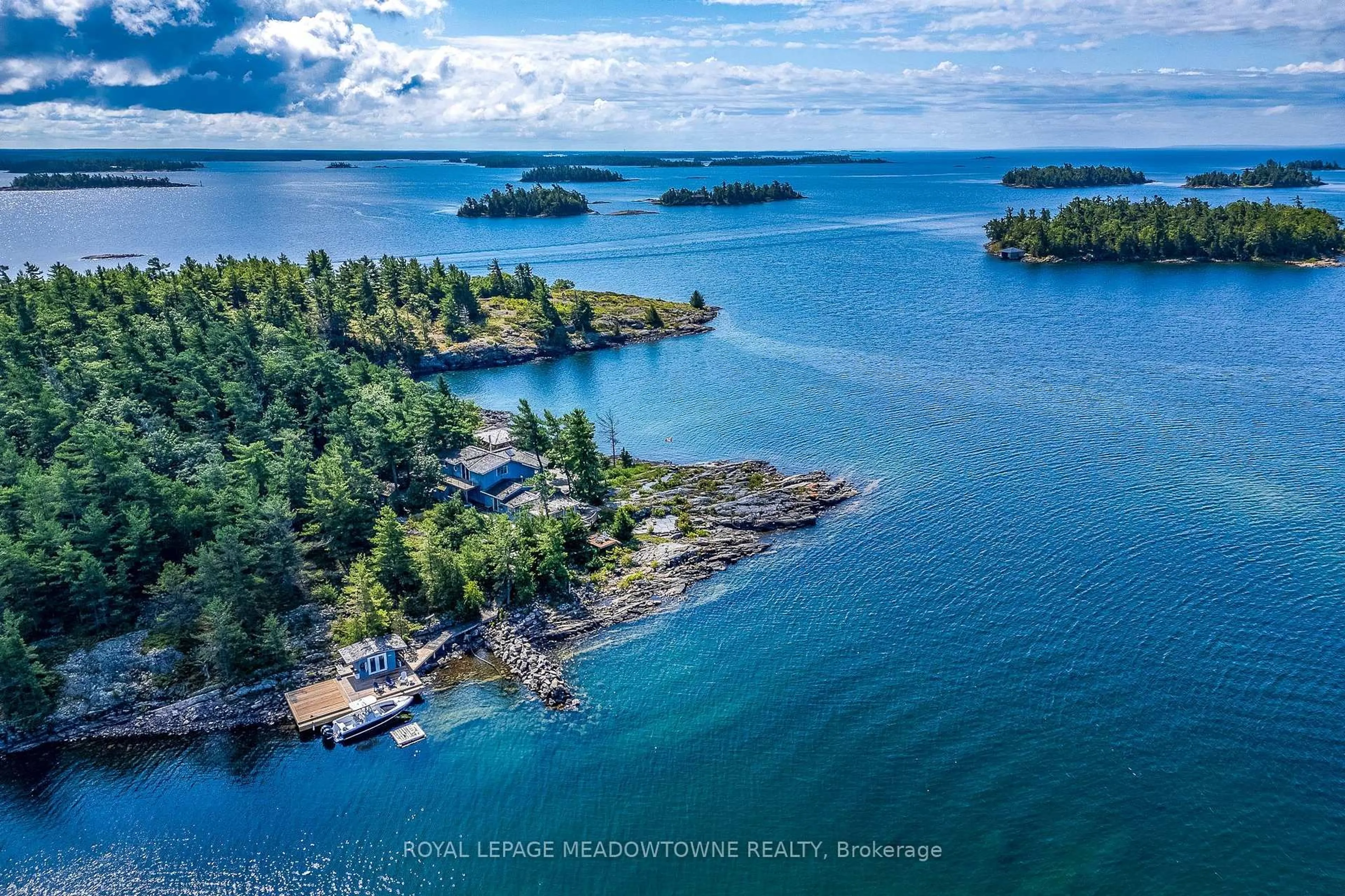A pic from outside/outdoor area/front of a property/back of a property/a pic from drone, water/lake/river/ocean view for B433 Campbell Island, Twp. of the Archipelago, The Archipelago Ontario P0G 1G0